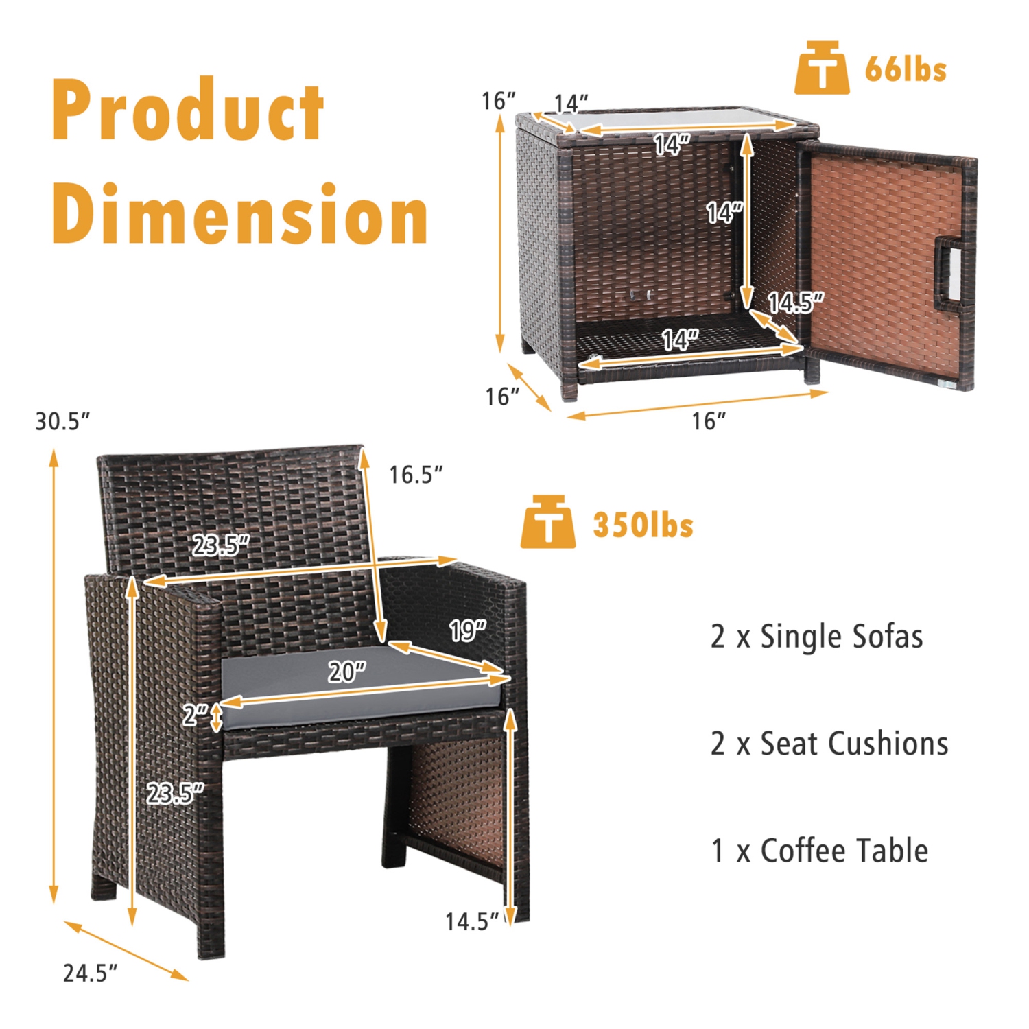 Gymax 3PCS Patio PE Rattan Conversation Furniture Set Bistro Set w/ Waterproof Cover