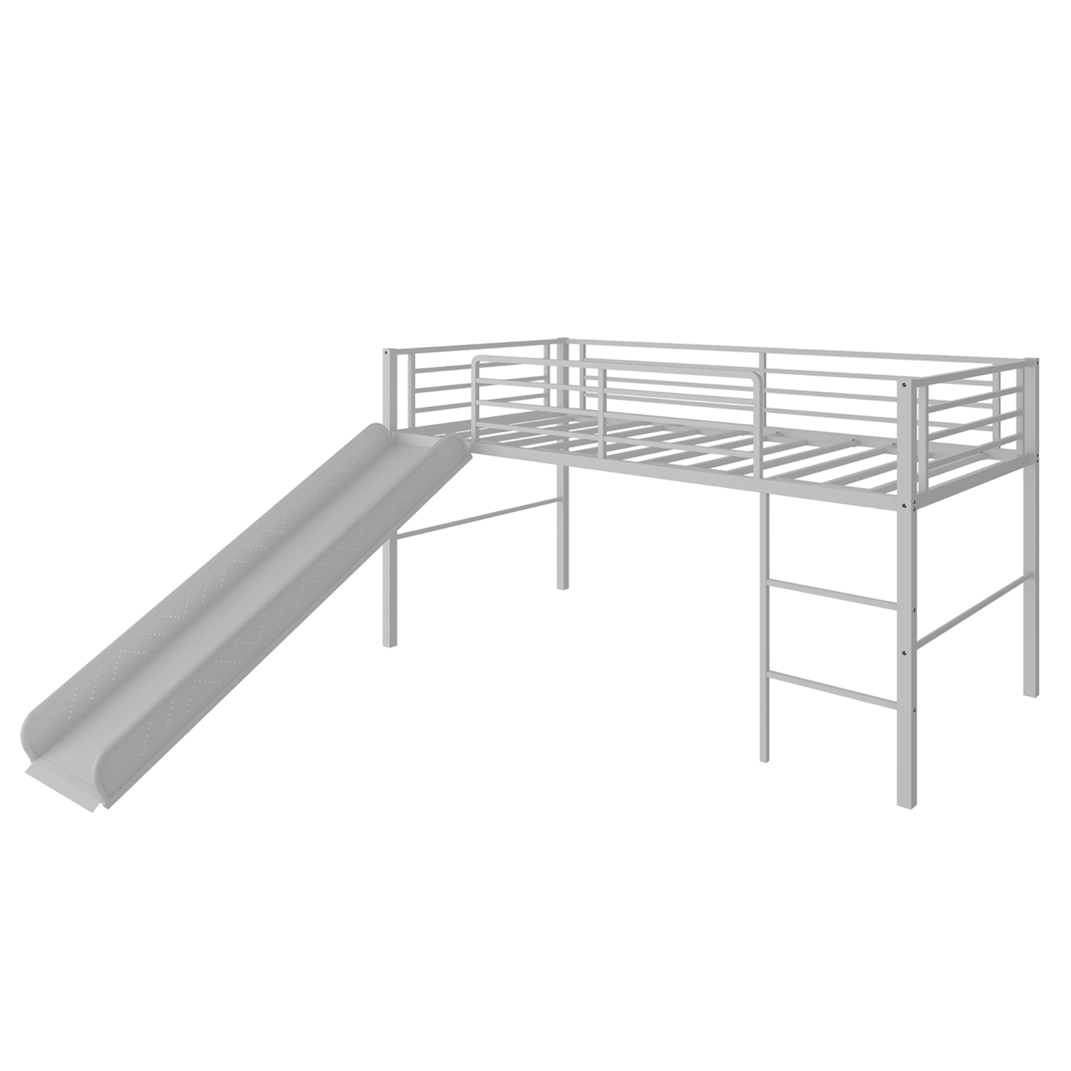 Gymax Twin Metal Loft Bed with Slide Guardrails Built-in Ladder Low Bed Frame