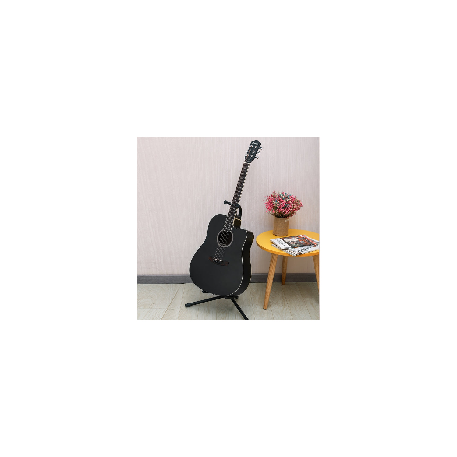 Donner DAD-160CD Cutaway 41-Inch Full Size Acoustic Guitar Beginner Kit, Right Handed, Black