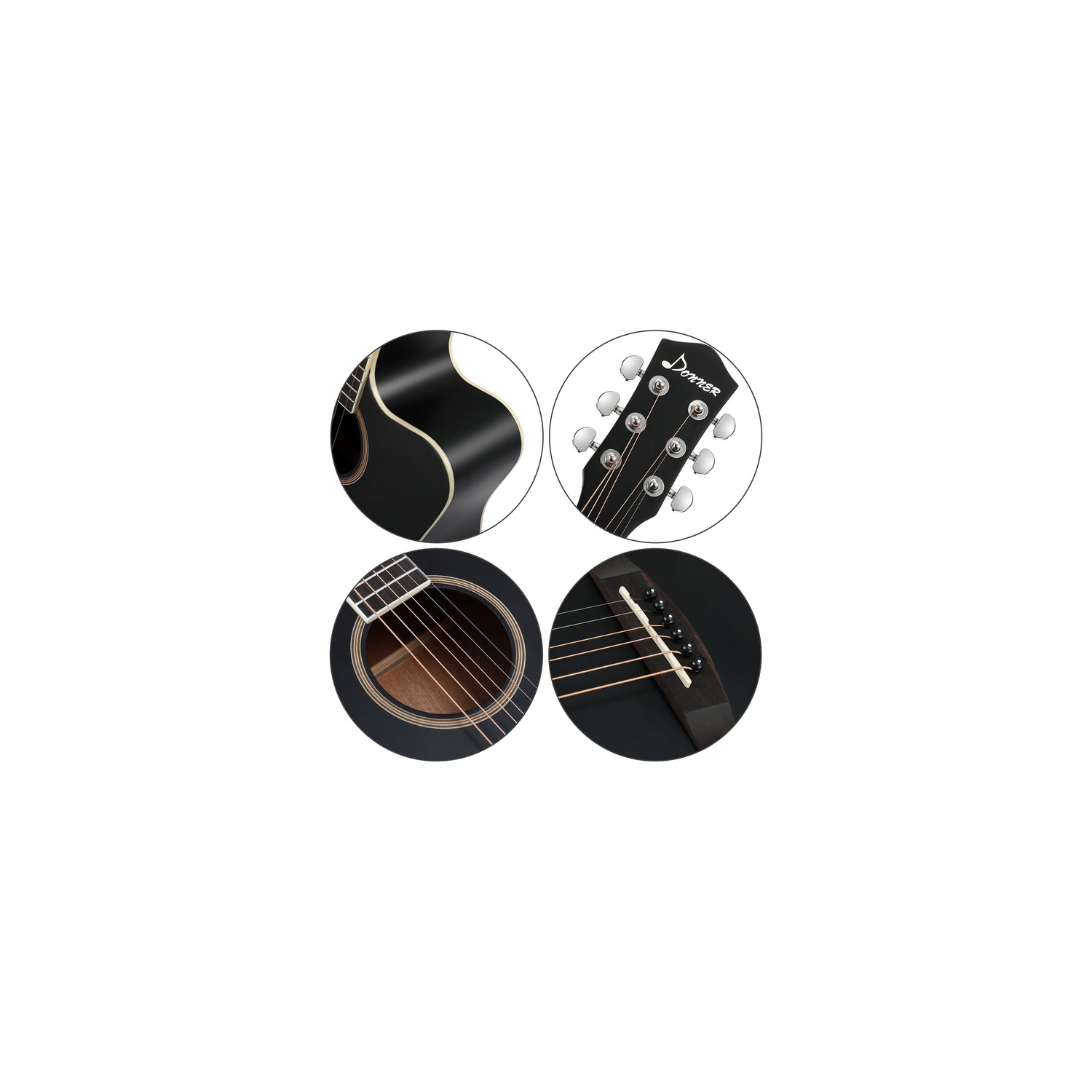 Donner DAD-160CD Cutaway 41-Inch Full Size Acoustic Guitar Beginner Kit, Right Handed, Black