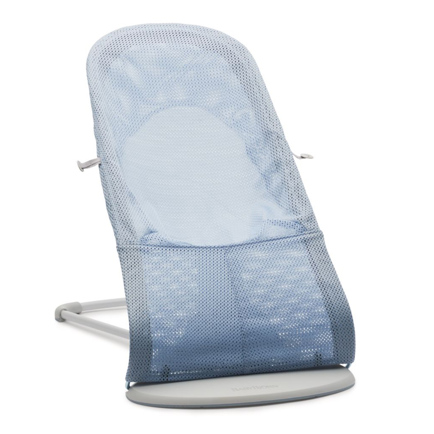 Siège sauteur Balance Soft de BabyBjorn - filet, bleu ciel/blanc sur cadre gris pâle