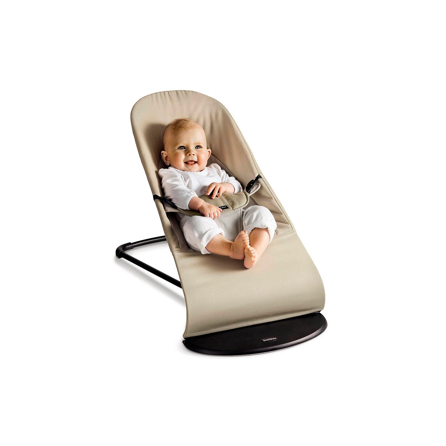 Siège sauteur Balance Soft de BabyBjorn - filet, bleu ciel/blanc sur cadre gris pâle