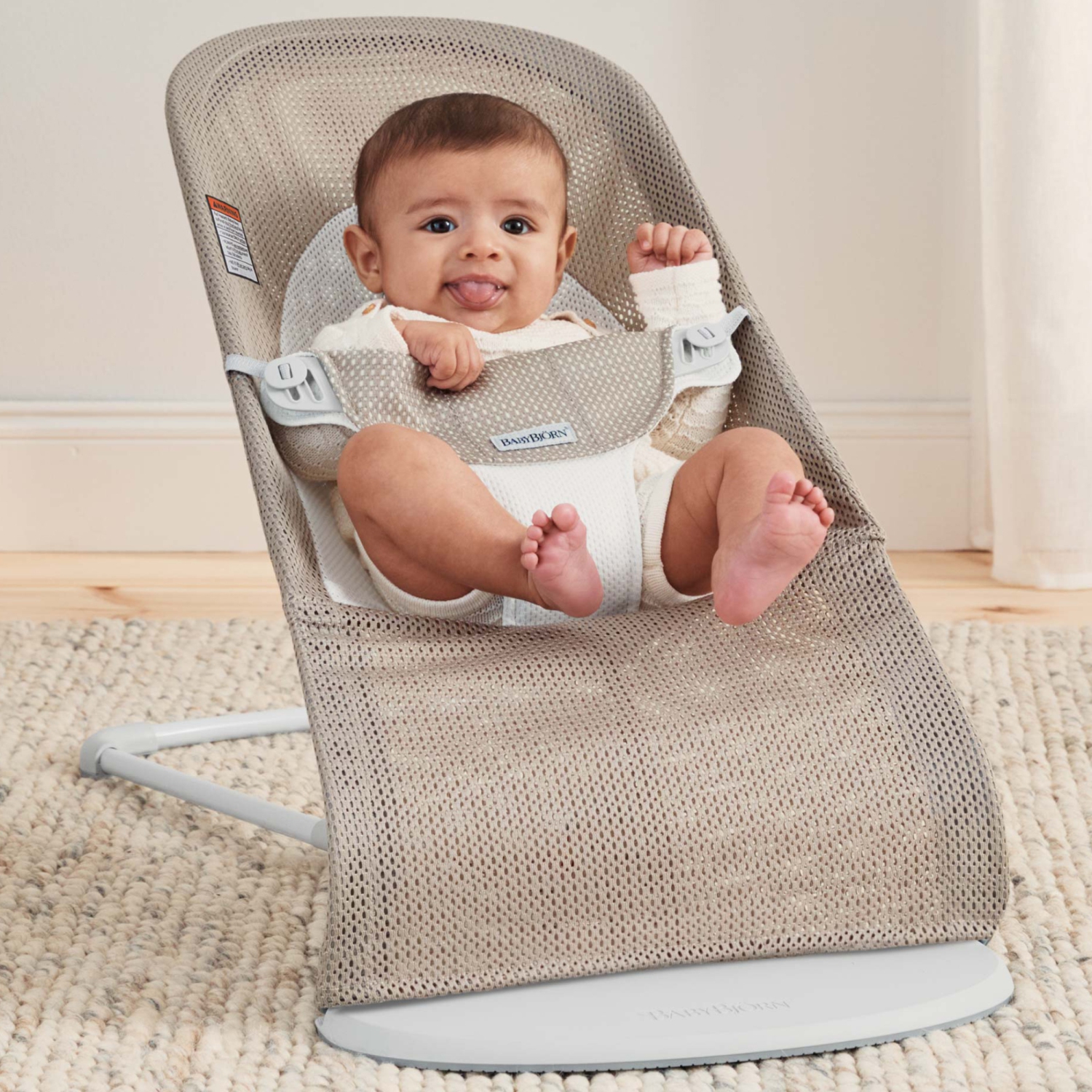 BabyBjorn Bouncer Balance Soft - Mesh, Grey Beige/White on Light