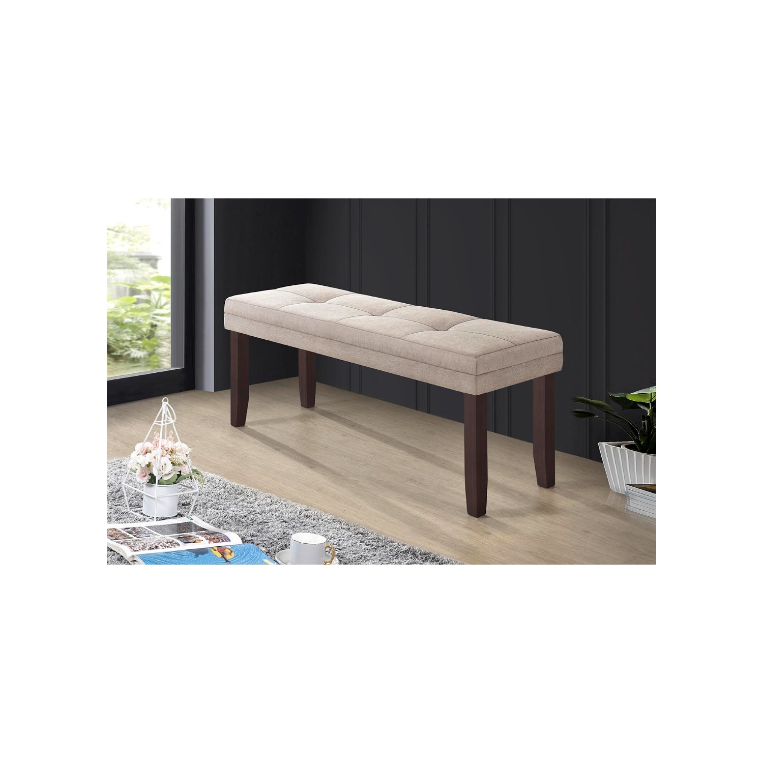 Aerys Bostin Solid wood Dining Table Set with 4 Dining Chairs and 1 Dining Bench in Cappuccino