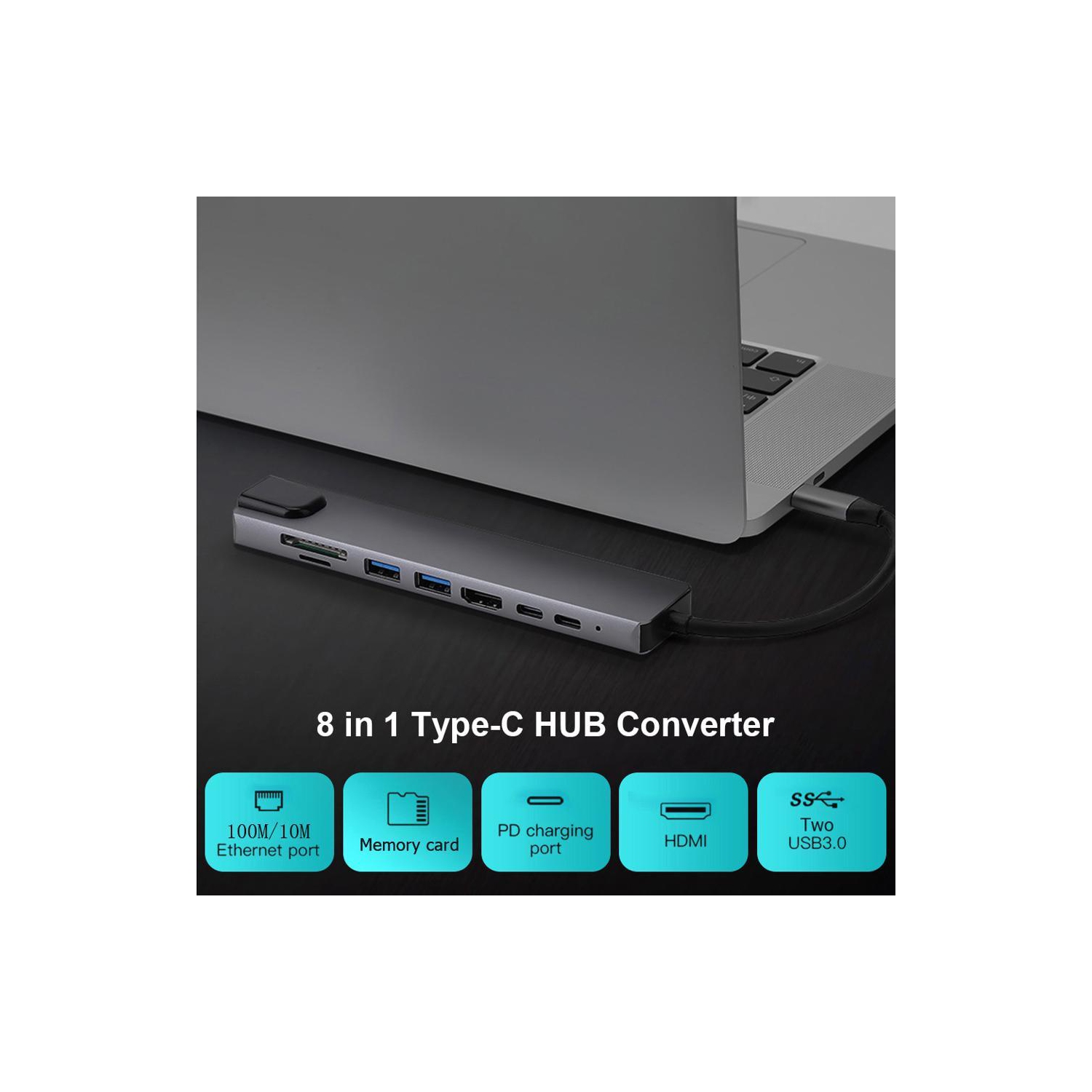 Station d'accueil 8 en 1 de type C vers HDMI, dongle USB C avec HDMI 4K @ 60 Hz, Ethernet RJ45, alimentation 100 W, lecteur de carte SD/TF, 2 ports