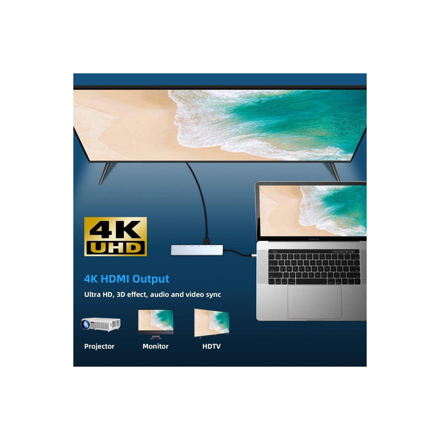 Station d'accueil 8 en 1 de type C vers HDMI, dongle USB C avec HDMI 4K @ 60 Hz, Ethernet RJ45, alimentation 100 W, lecteur de carte SD/TF, 2 ports