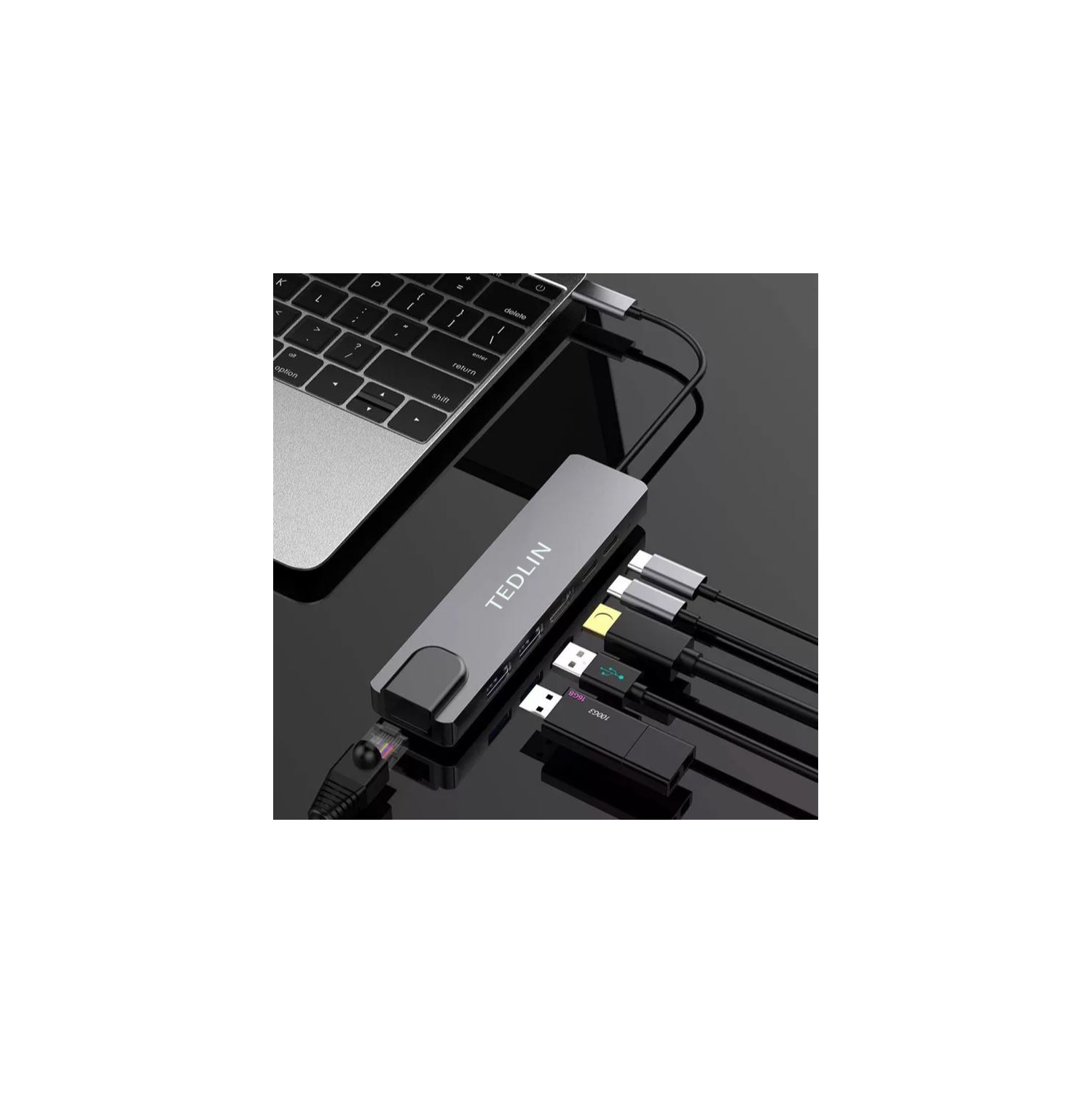 TEDLIN Hub USB C 6 en 1 Dongle de type C vers UHD/Type C/HDTV Multiport Adaptateur avec sortie HDMI 4K, 2 ports USB 3.0, USB C vers Ethernet RJ45 100