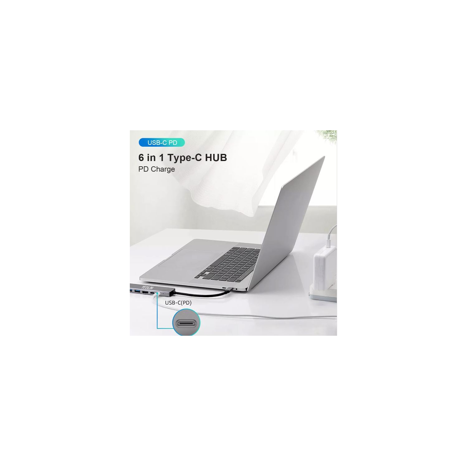 TEDLIN Hub USB C 6 en 1 Dongle de type C vers UHD/Type C/HDTV Multiport Adaptateur avec sortie HDMI 4K, 2 ports USB 3.0, USB C vers Ethernet RJ45 100