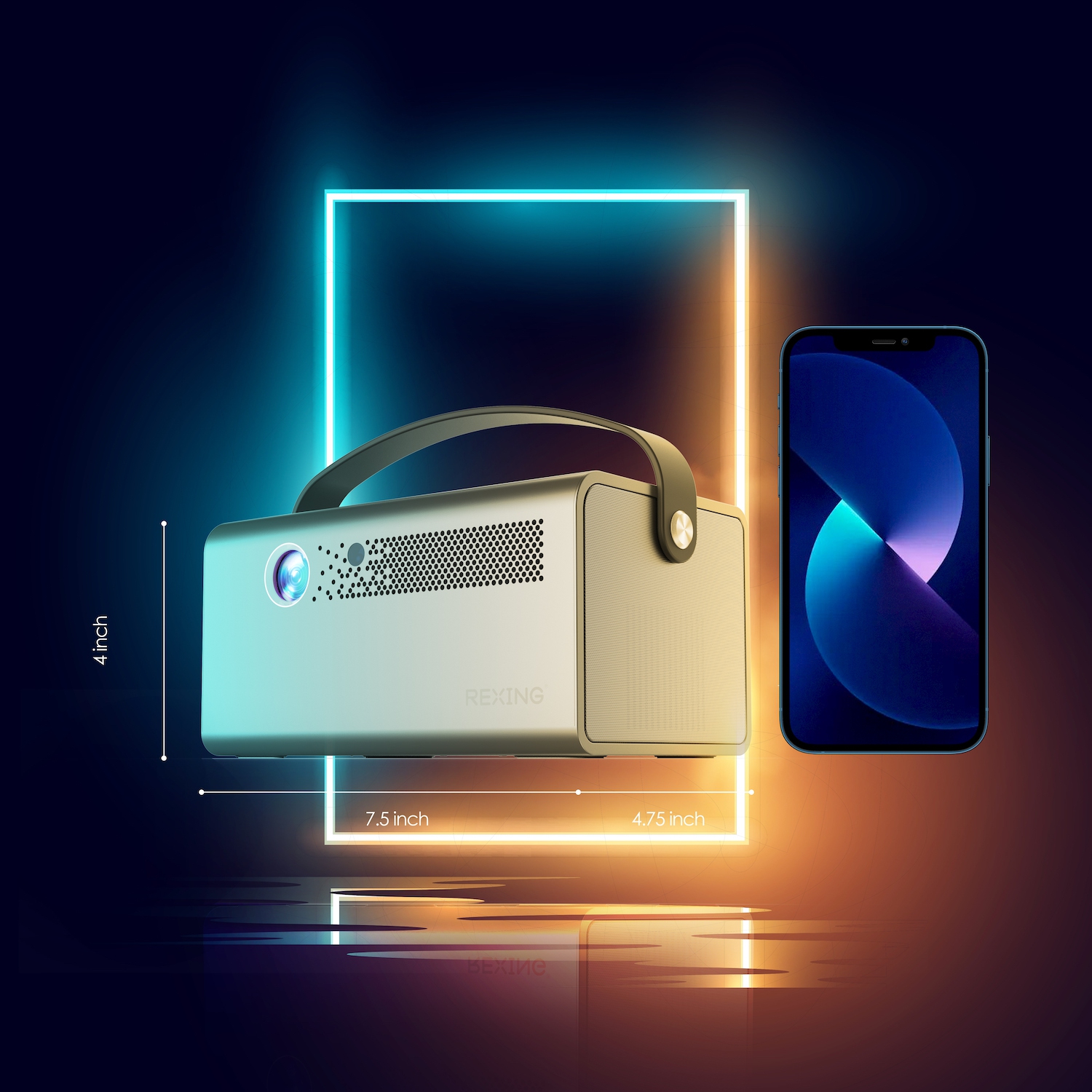 Rexing PV7 Pro Smart DLP Projector 600ANSI with 3D Projection, Wi-Fi, Bluetooth - Gray