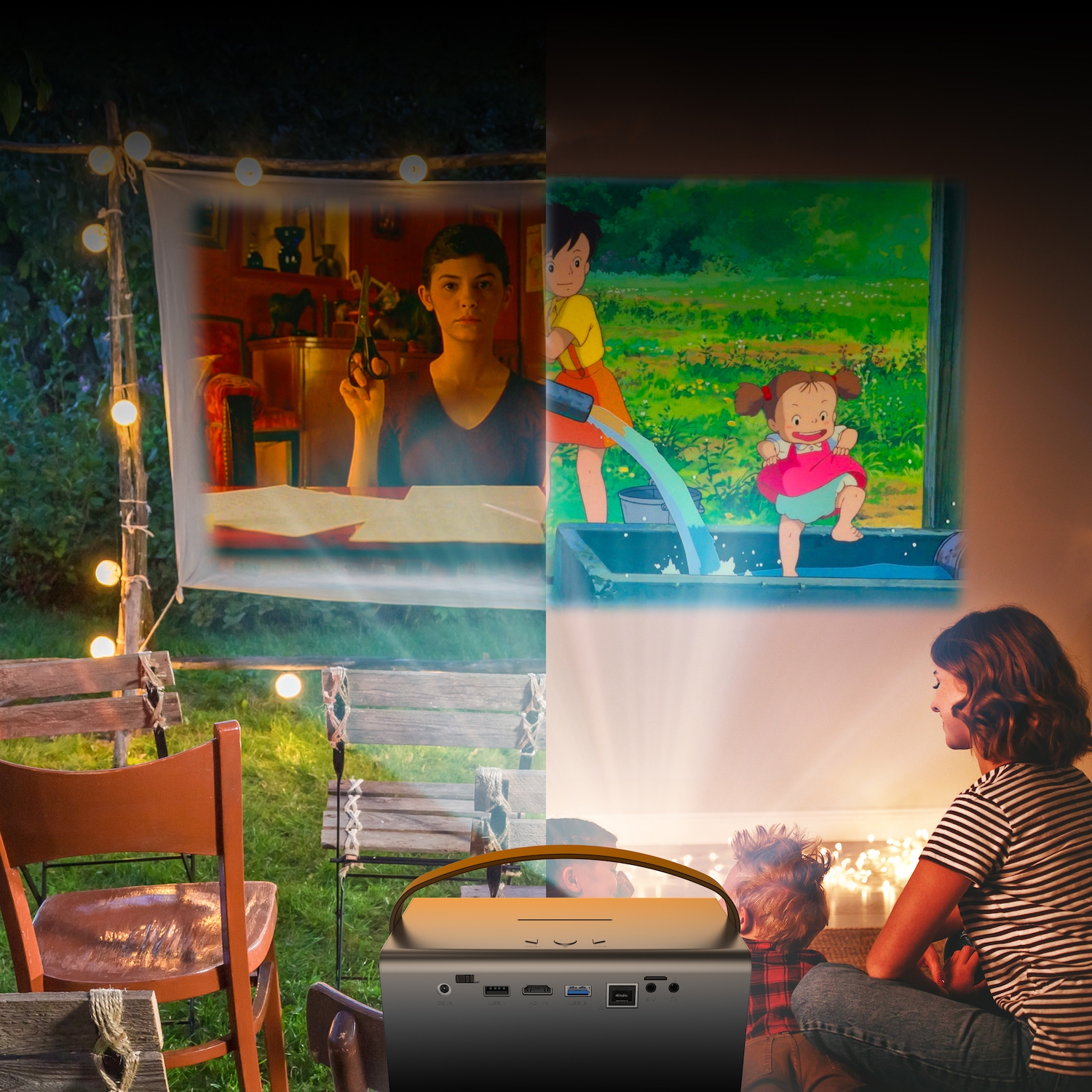 Rexing PV7 Pro Smart DLP Projector 600ANSI with 3D Projection, Wi-Fi, Bluetooth - Gray