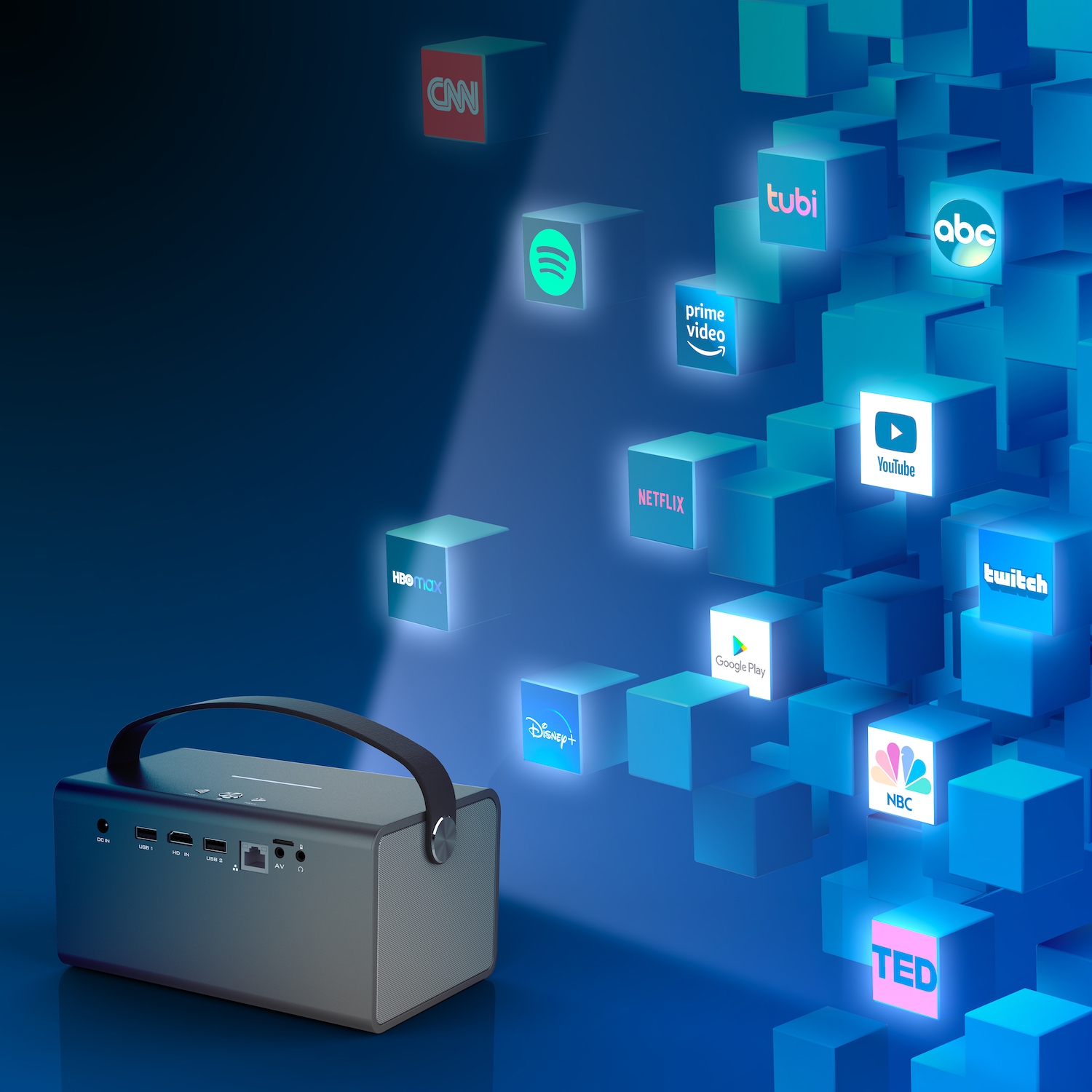 Rexing PV7 Pro Smart DLP Projector 600ANSI with 3D Projection, Wi-Fi, Bluetooth - Gray