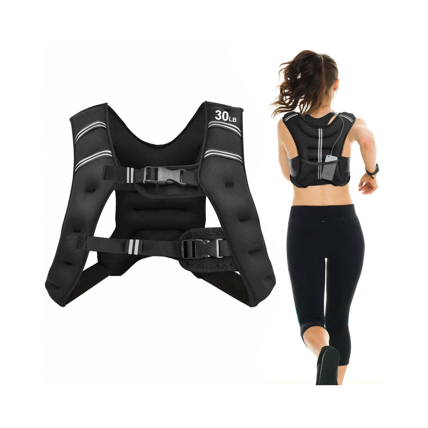 30LBS Workout Weighted Vest with Mesh Bag Adjustable Buckle