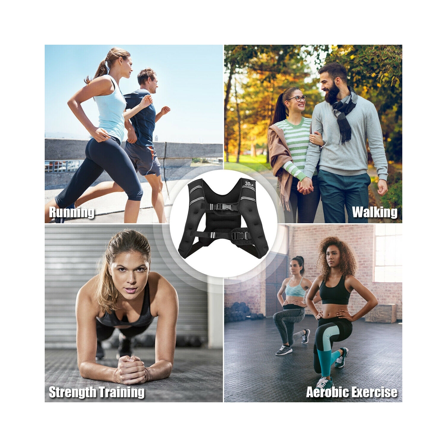 30LBS Workout Weighted Vest with Mesh Bag Adjustable Buckle