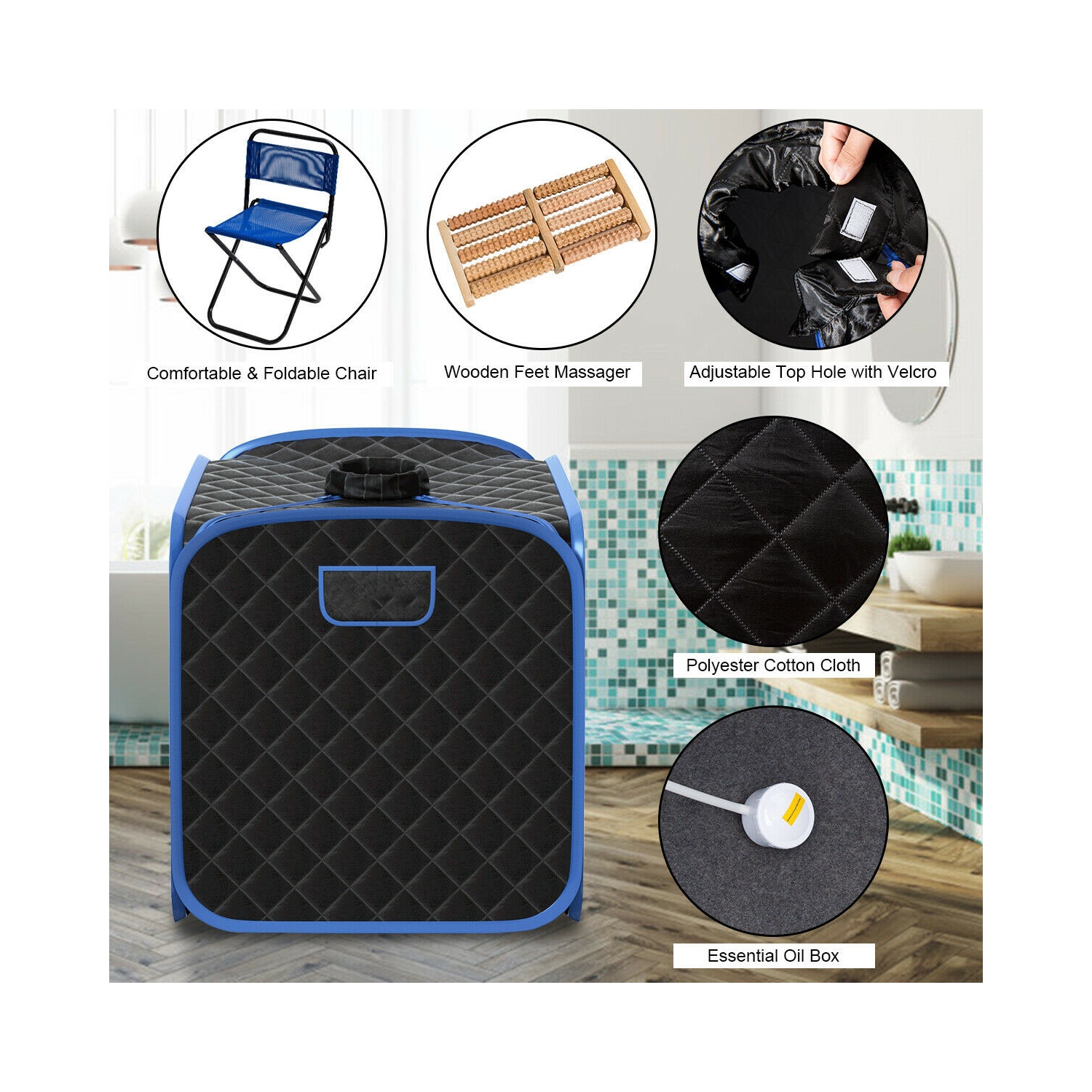 Sauna à vapeur portatif pliable pour la maison avec fermeture à glissière et télécommande