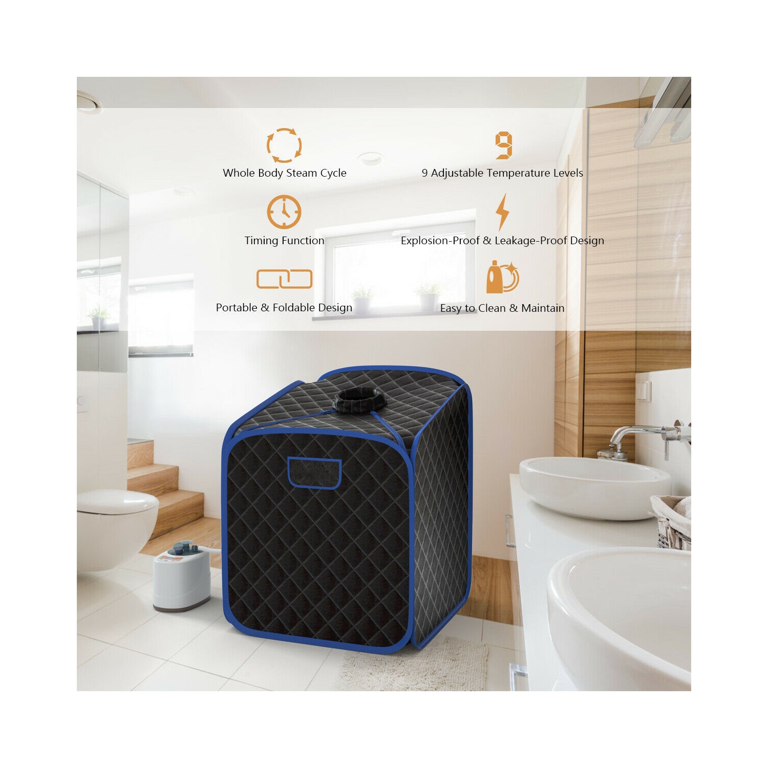 Sauna à vapeur portatif pliable pour la maison avec fermeture à glissière et télécommande