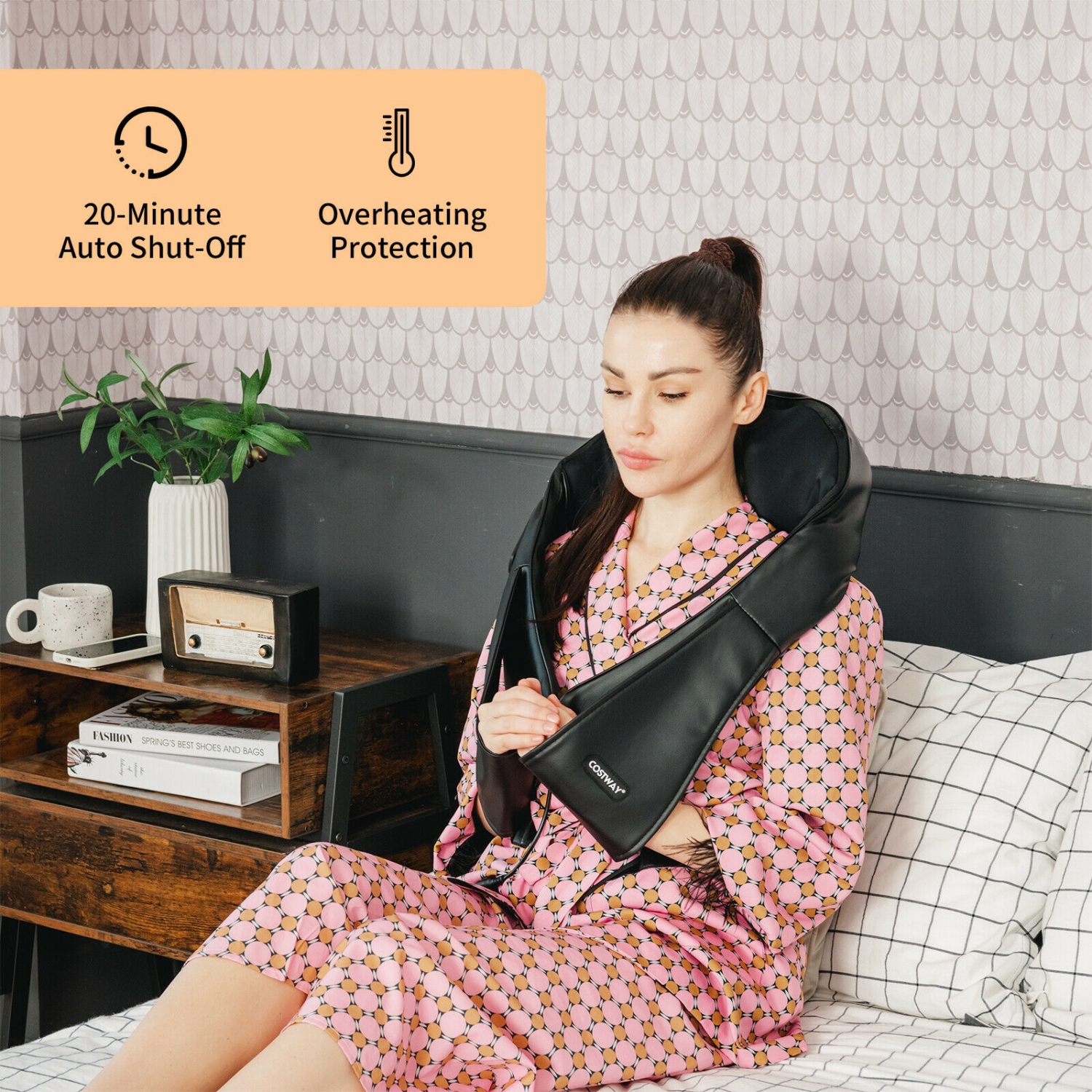 Appareil de massage shiatsu pour le cou avec chaleur et tissu en profondeur 3D - pétrissage noir