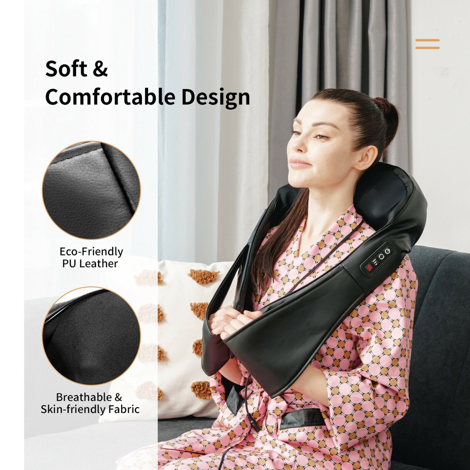 Appareil de massage shiatsu pour le cou avec chaleur et tissu en profondeur 3D - pétrissage noir