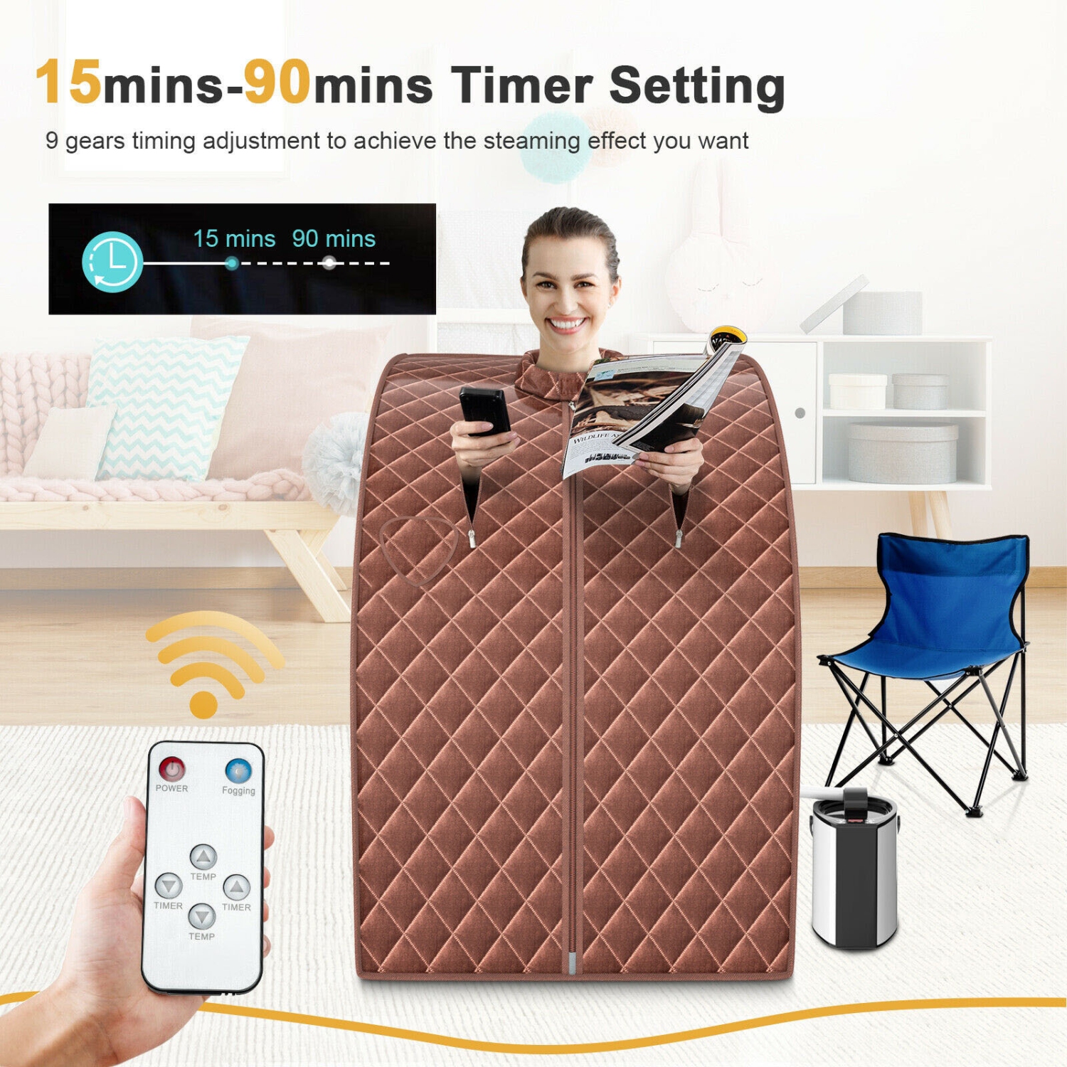 Portable Personal Steam Sauna with 3L Steamer and Fold-able Chair for Home Use
