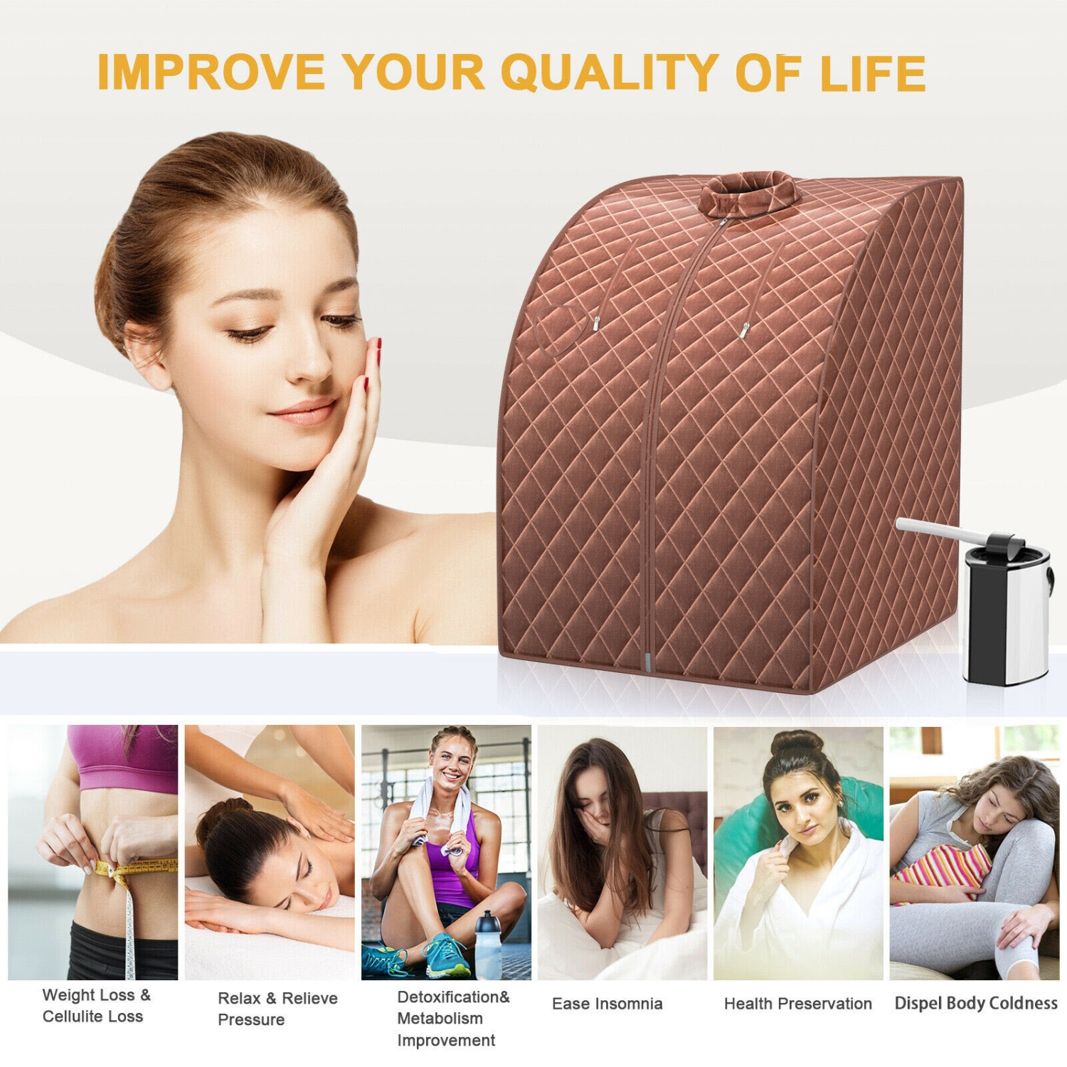 Portable Personal Steam Sauna with 3L Steamer and Fold-able Chair for Home Use