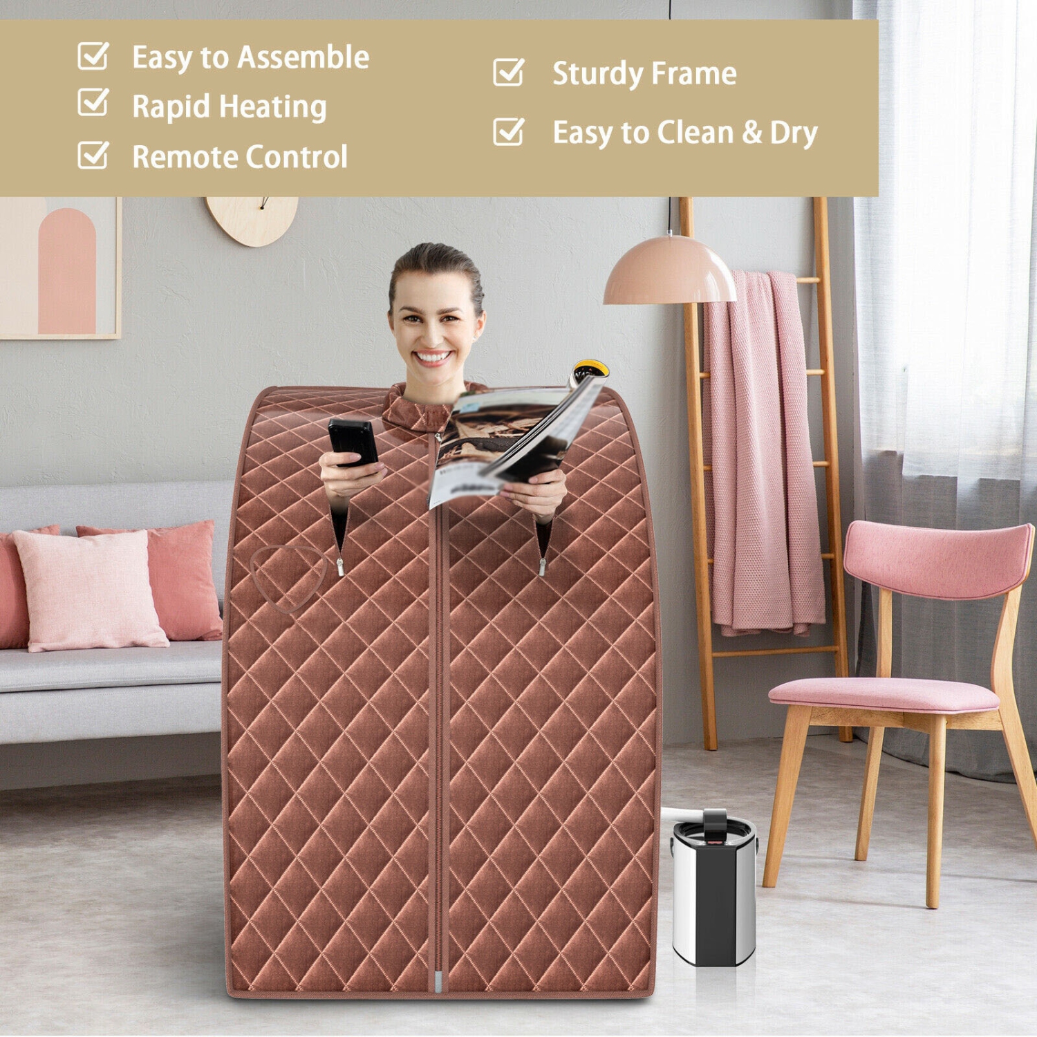 Portable Personal Steam Sauna with 3L Steamer and Fold-able Chair for Home Use