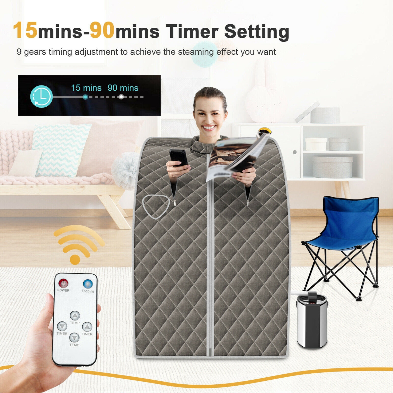 Portable Personal Steam Sauna with 3L Steamer and Fold-able Chair for Home Use