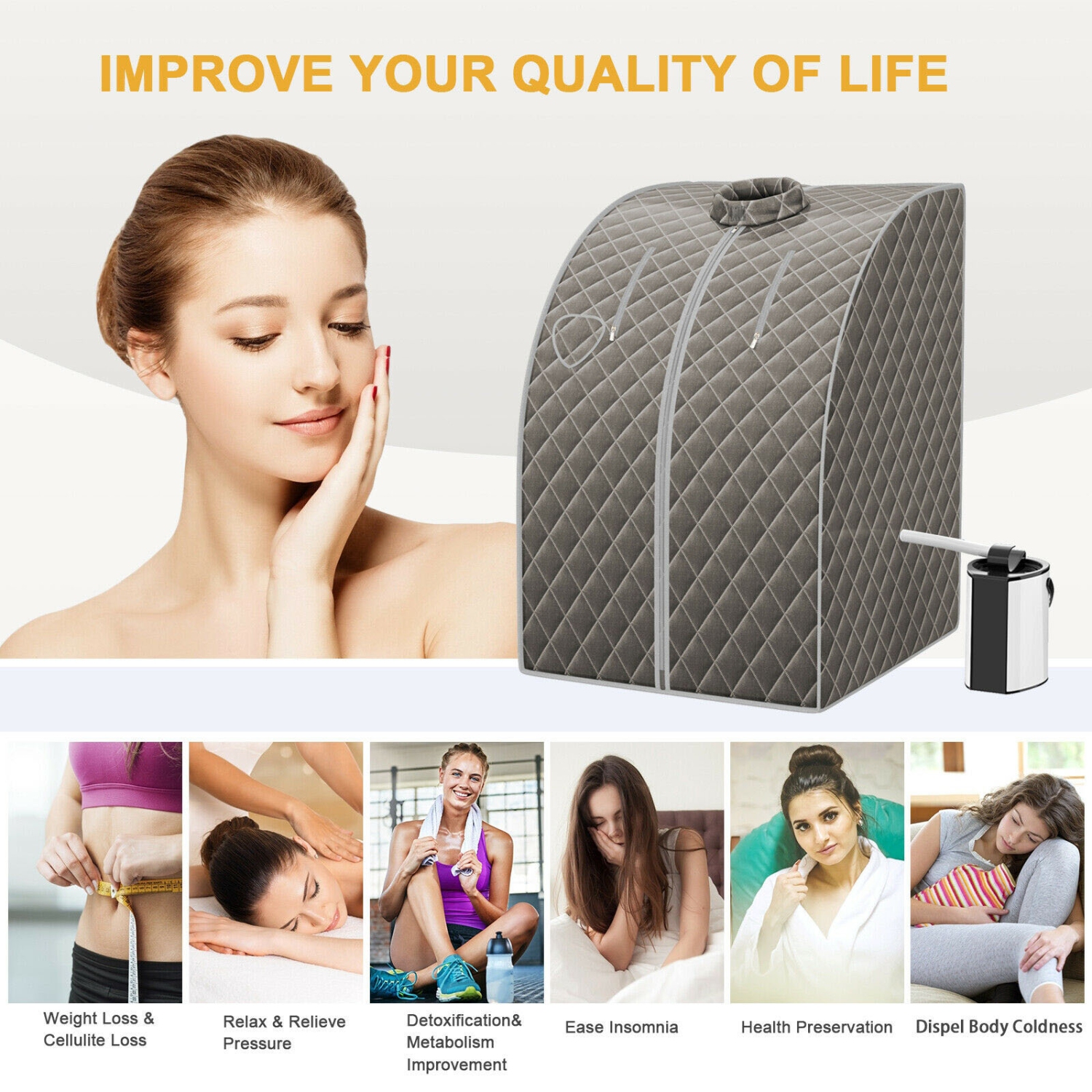 Portable Personal Steam Sauna with 3L Steamer and Fold-able Chair for Home Use