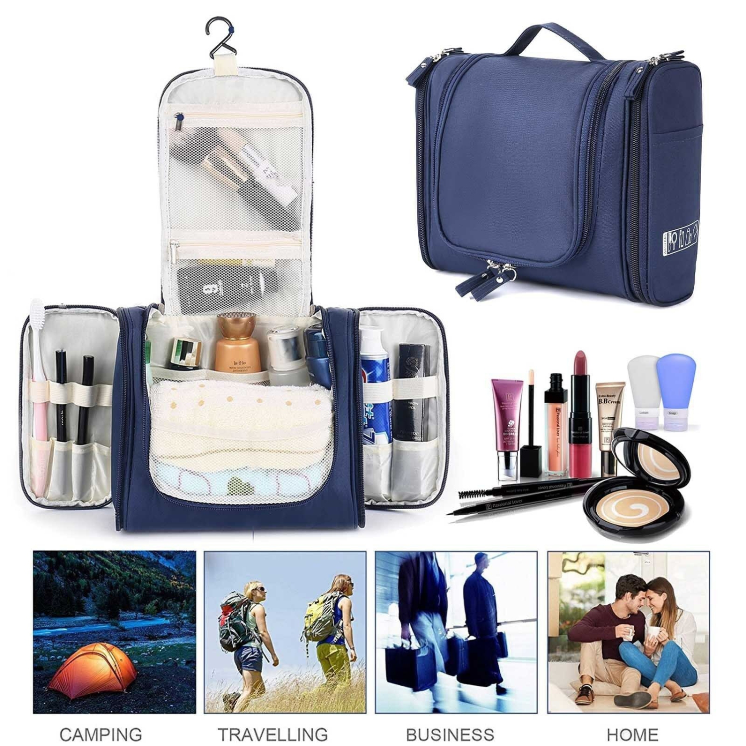 Trousse de toilette de voyage imperméable pour la salle de bain avec crochet à suspendre pour hommes femmes