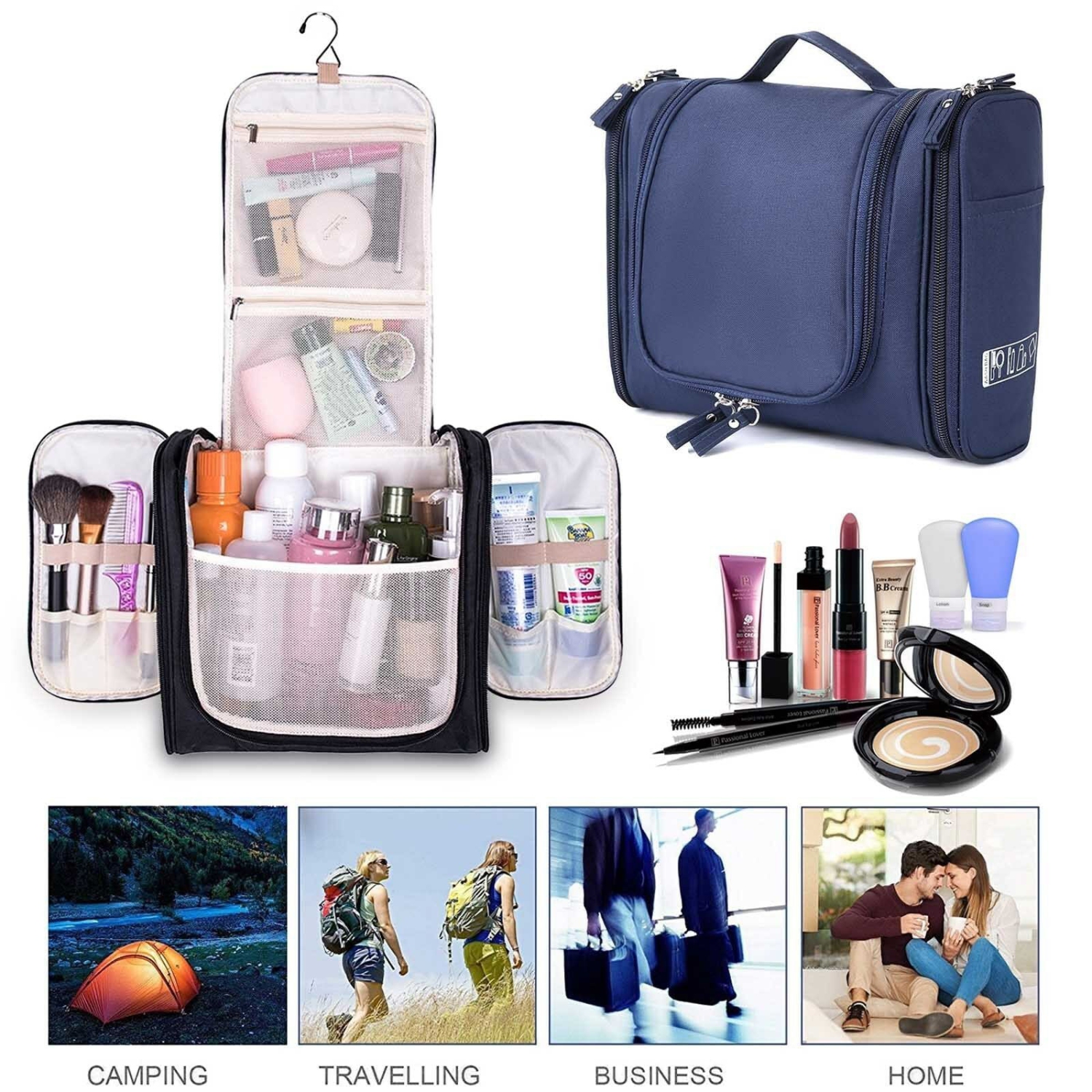 Trousse de toilette de voyage imperméable pour la salle de bain avec crochet à suspendre pour hommes femmes