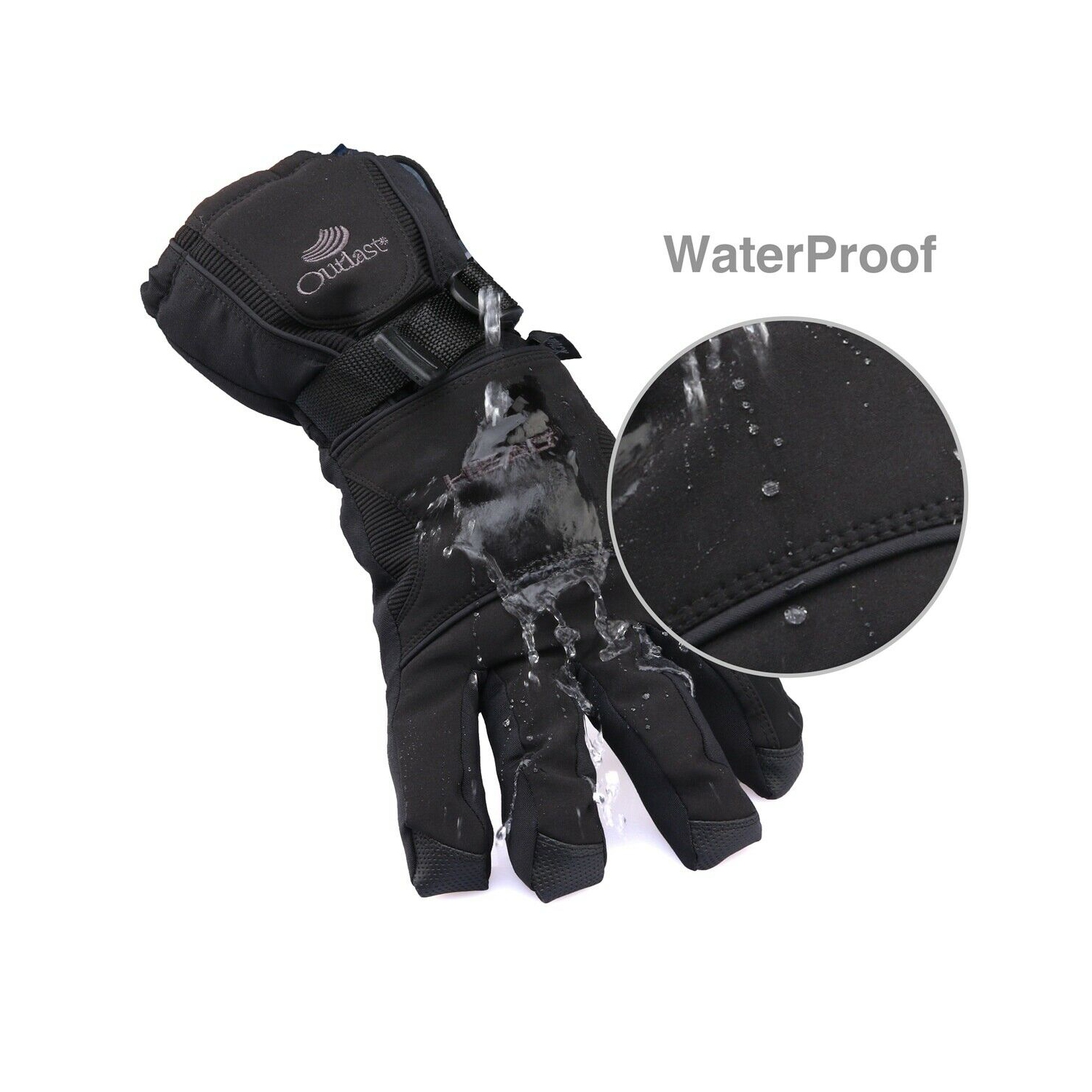 Gants de planche à neige en ski thermique super chauds avec revers ajustable, pochette à fermeture à glissière