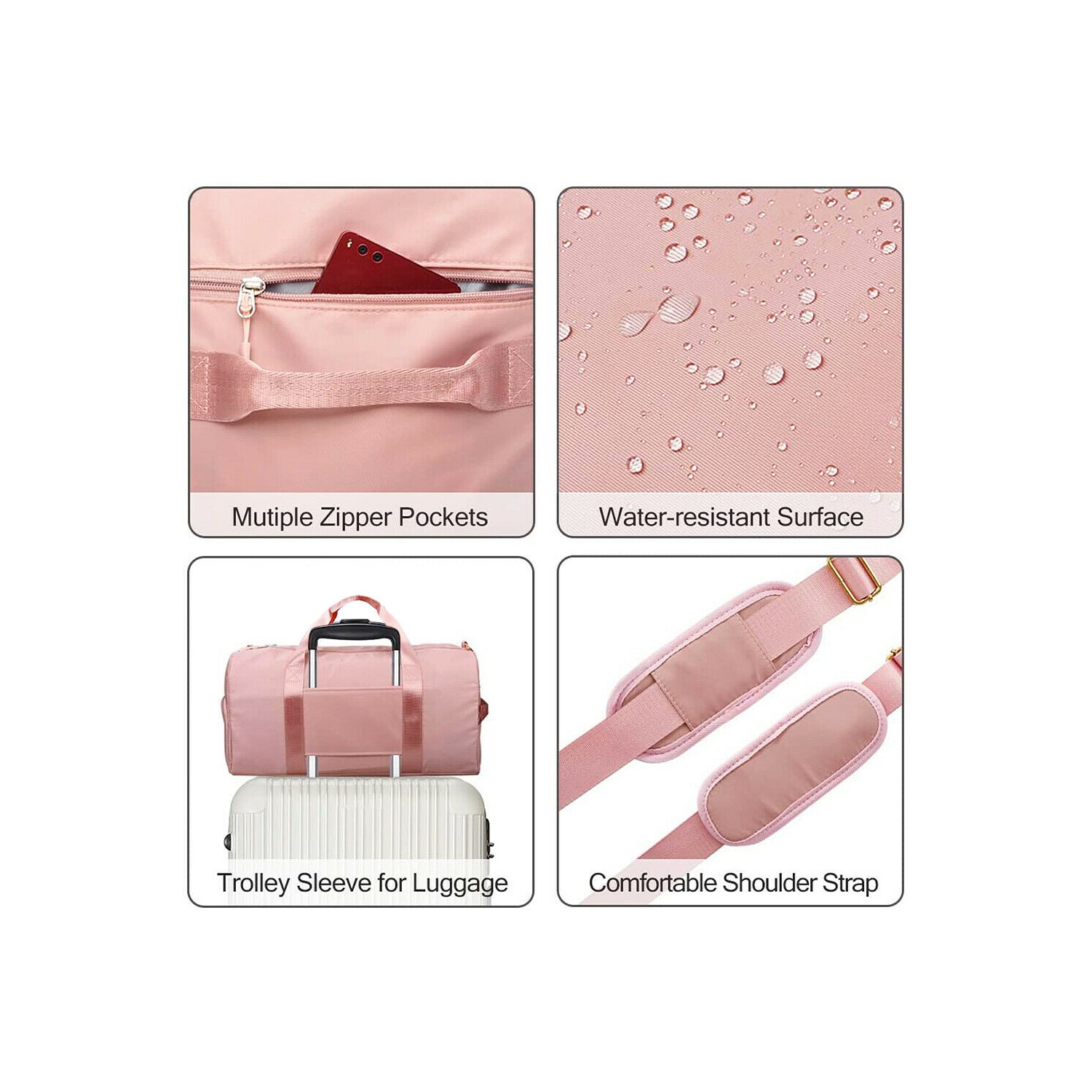 Women Dry Wet Separated Gym Bag with Shoes Compartment for Sport & Travel, Pink