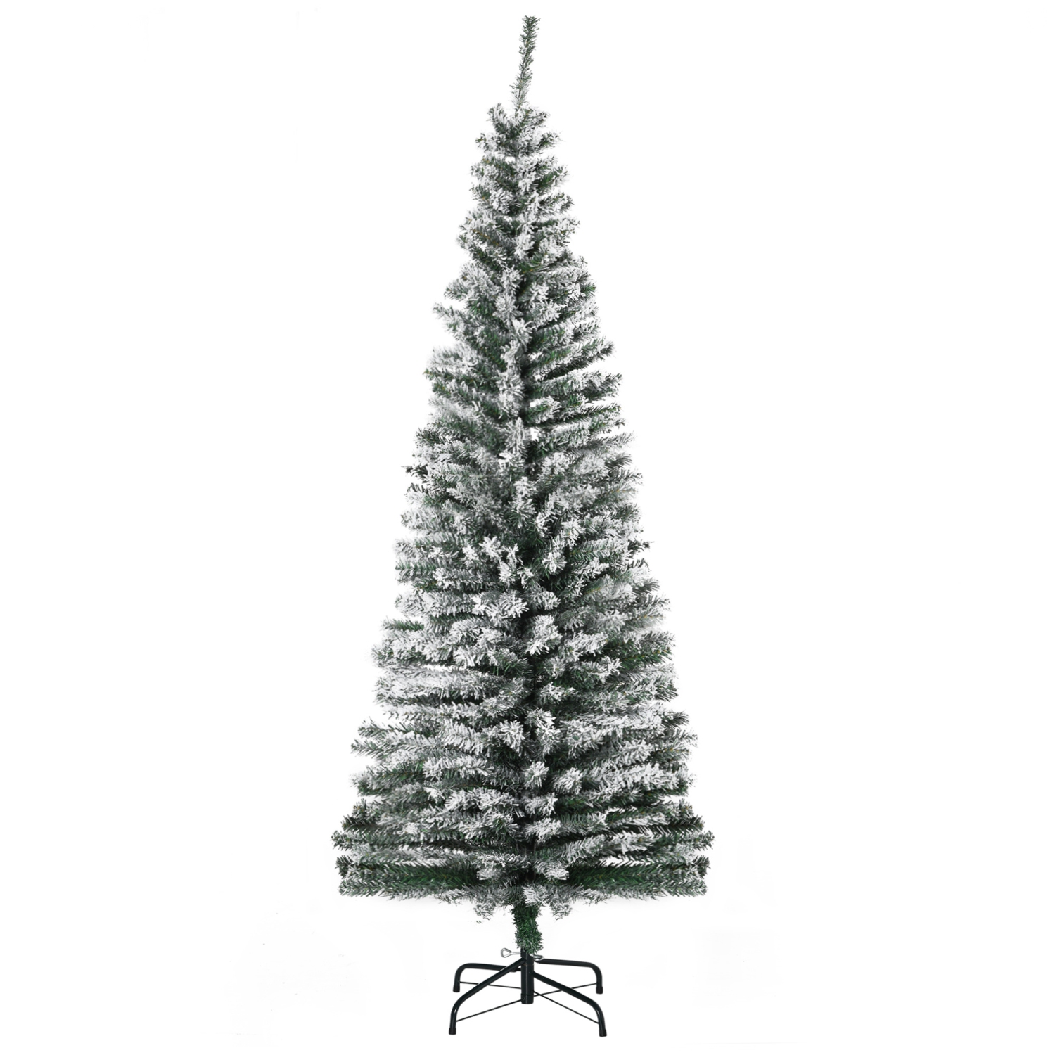 Portemine de Noël à motif floqué de 6 pi de HOMCOM, arbre de Noël fin artificiel avec embouts de branche réalistes, support pliant en métal, vert