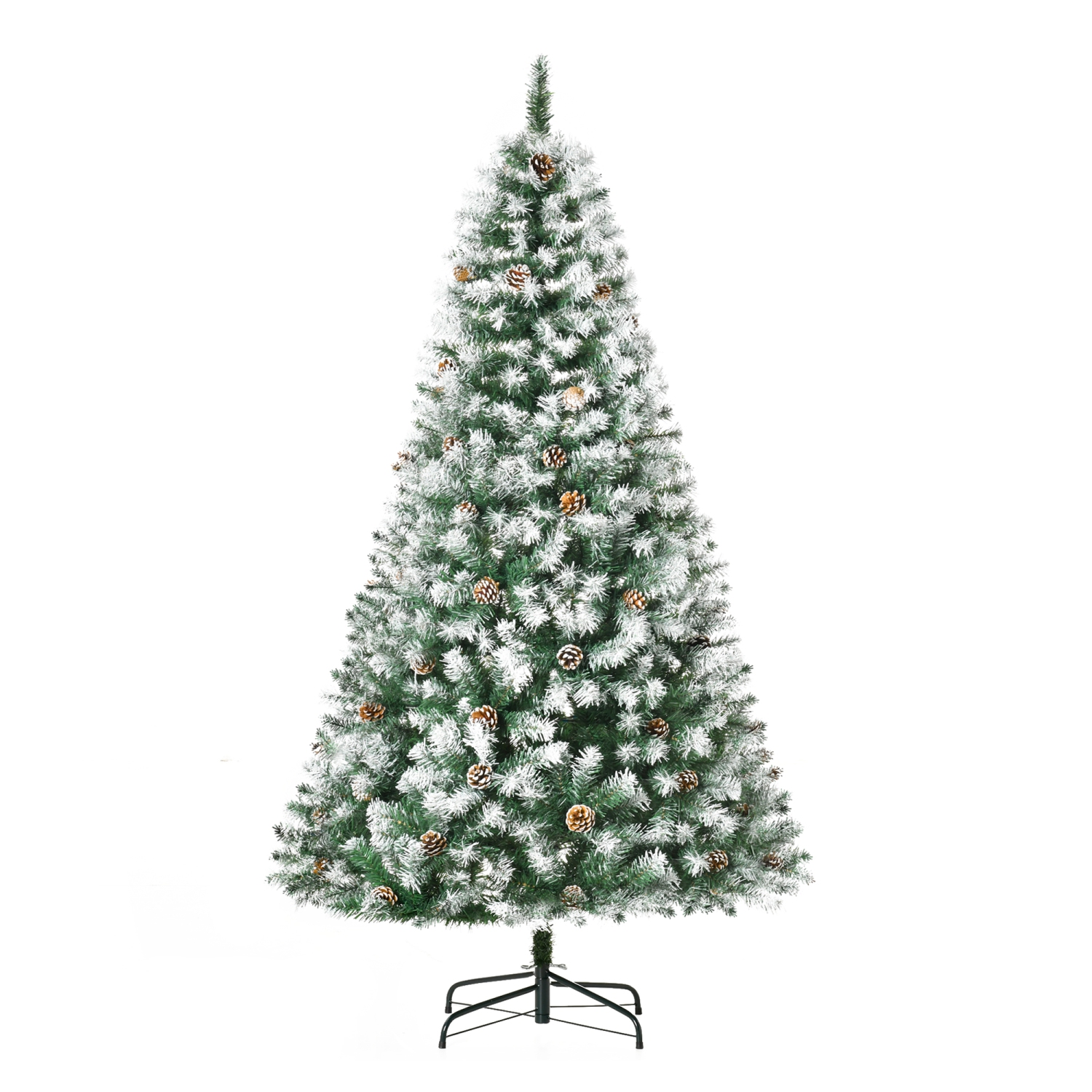 HOMCOM 6ft Snow Flocked Artificial Christmas Tree, Unlit Full Fir Tree with Automatic Open, 800 Realistic Branches and 61 Pine Cones