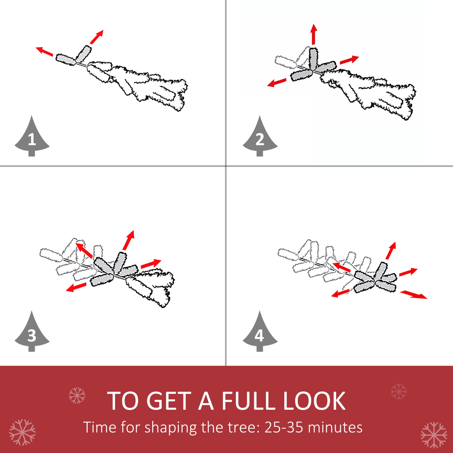 HOMCOM 6ft Snow Flocked Artificial Christmas Tree, Unlit Full Fir Tree with Automatic Open, 800 Realistic Branches and 61 Pine Cones