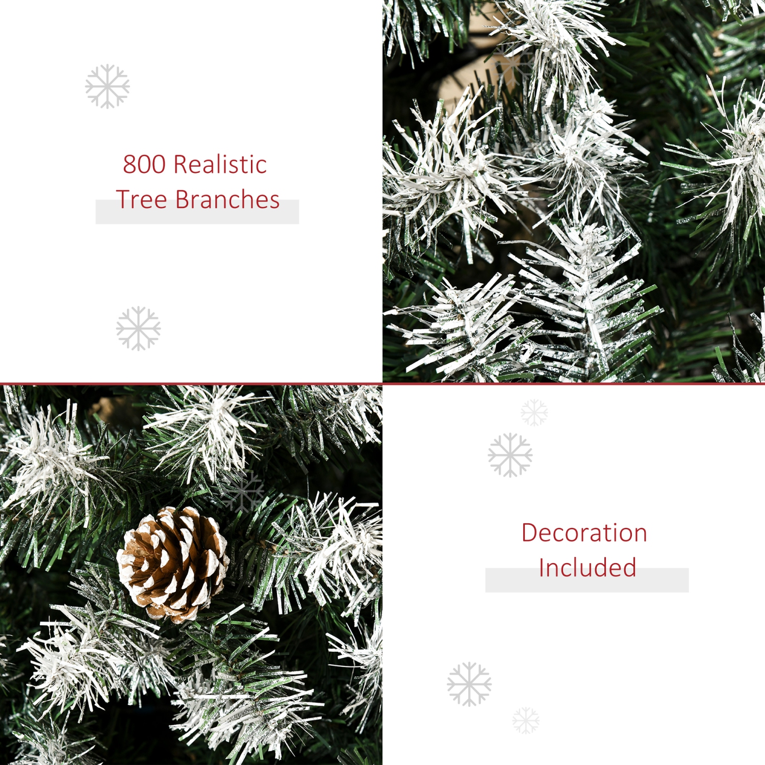 HOMCOM 6ft Snow Flocked Artificial Christmas Tree, Unlit Full Fir Tree with Automatic Open, 800 Realistic Branches and 61 Pine Cones