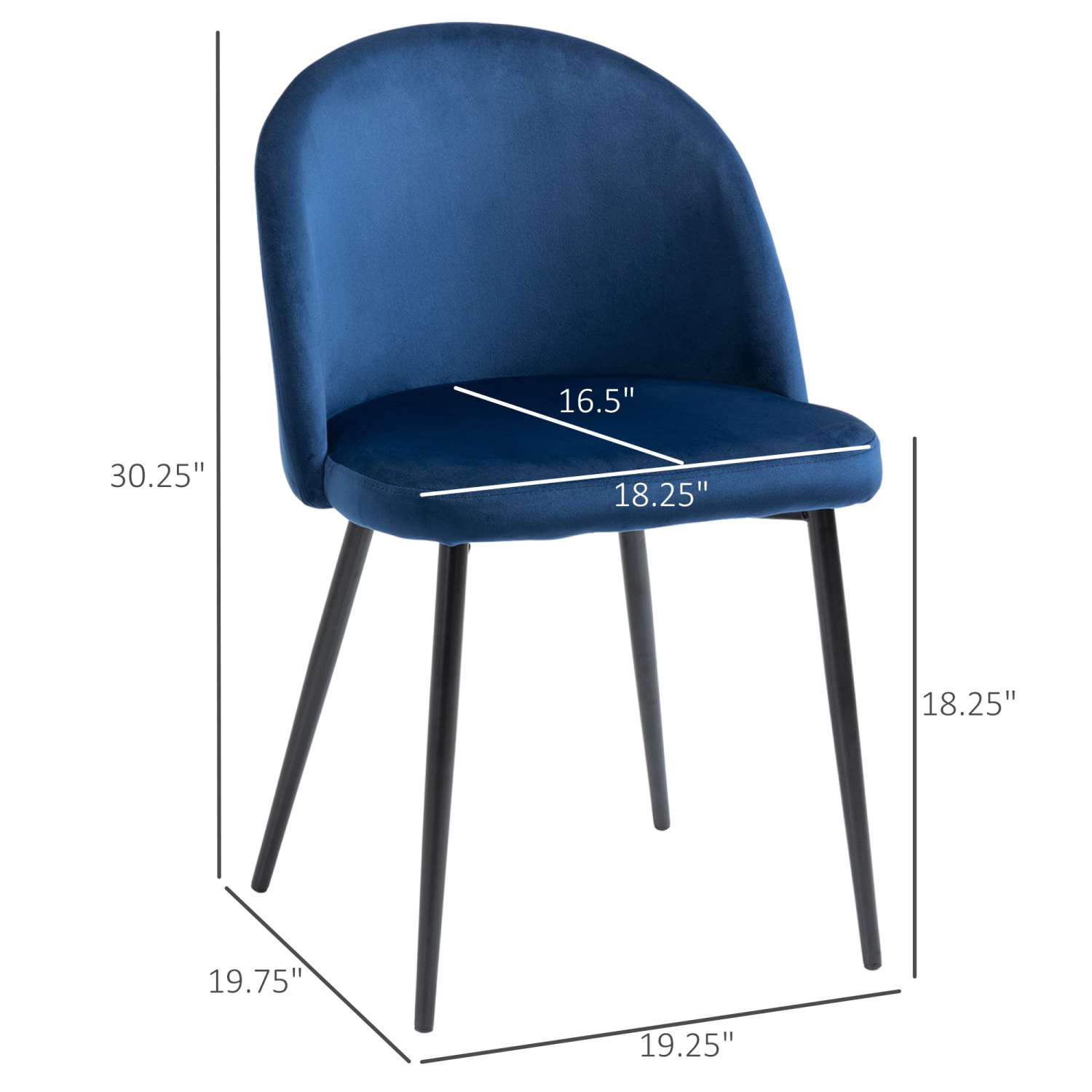 HOMCOM – Ensemble de 2 chaises de salle à manger modernes, chaises de cuisine rembourrées en velours à dossier mi-hauteur, chaise d’appoint pour