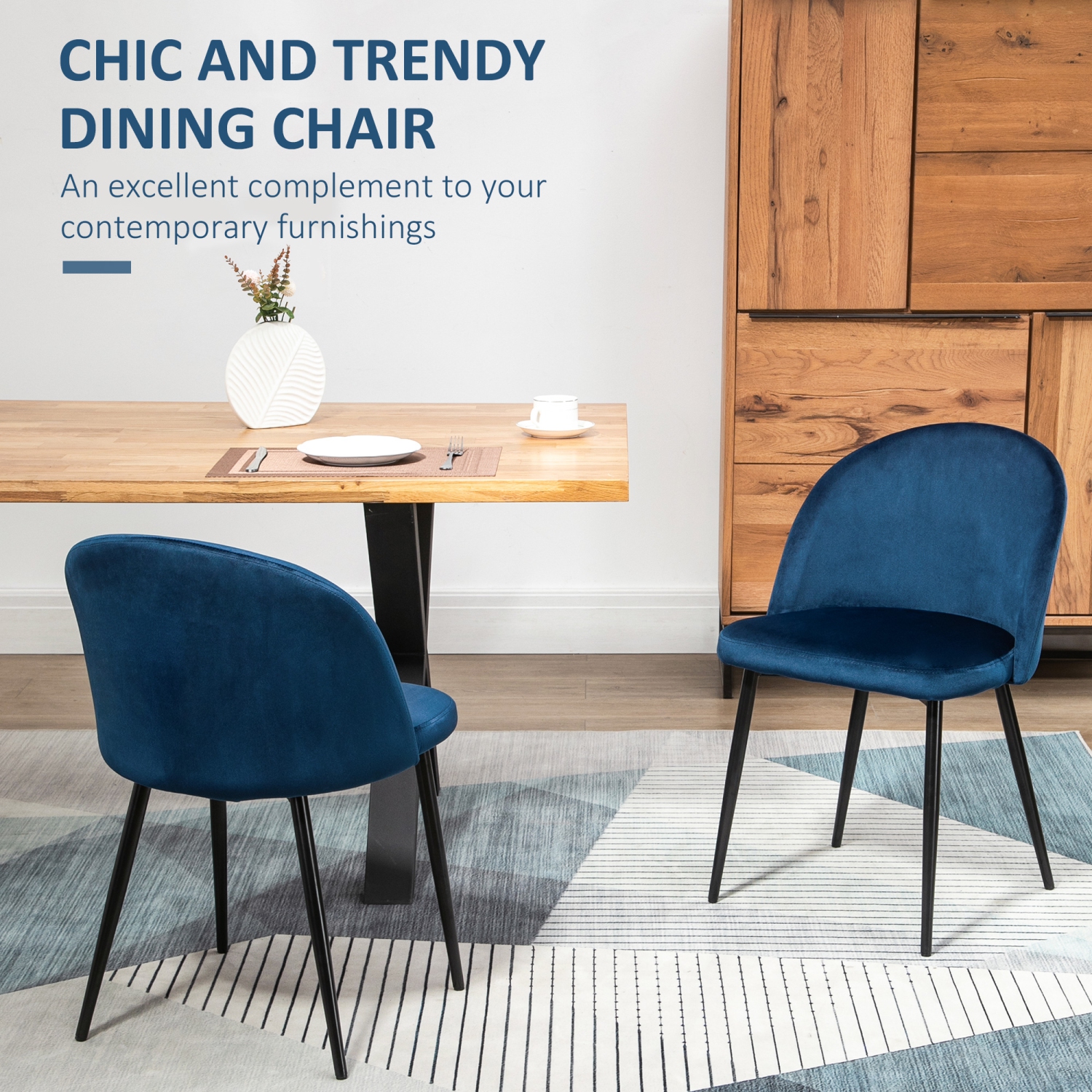 HOMCOM – Ensemble de 2 chaises de salle à manger modernes, chaises de cuisine rembourrées en velours à dossier mi-hauteur, chaise d’appoint pour