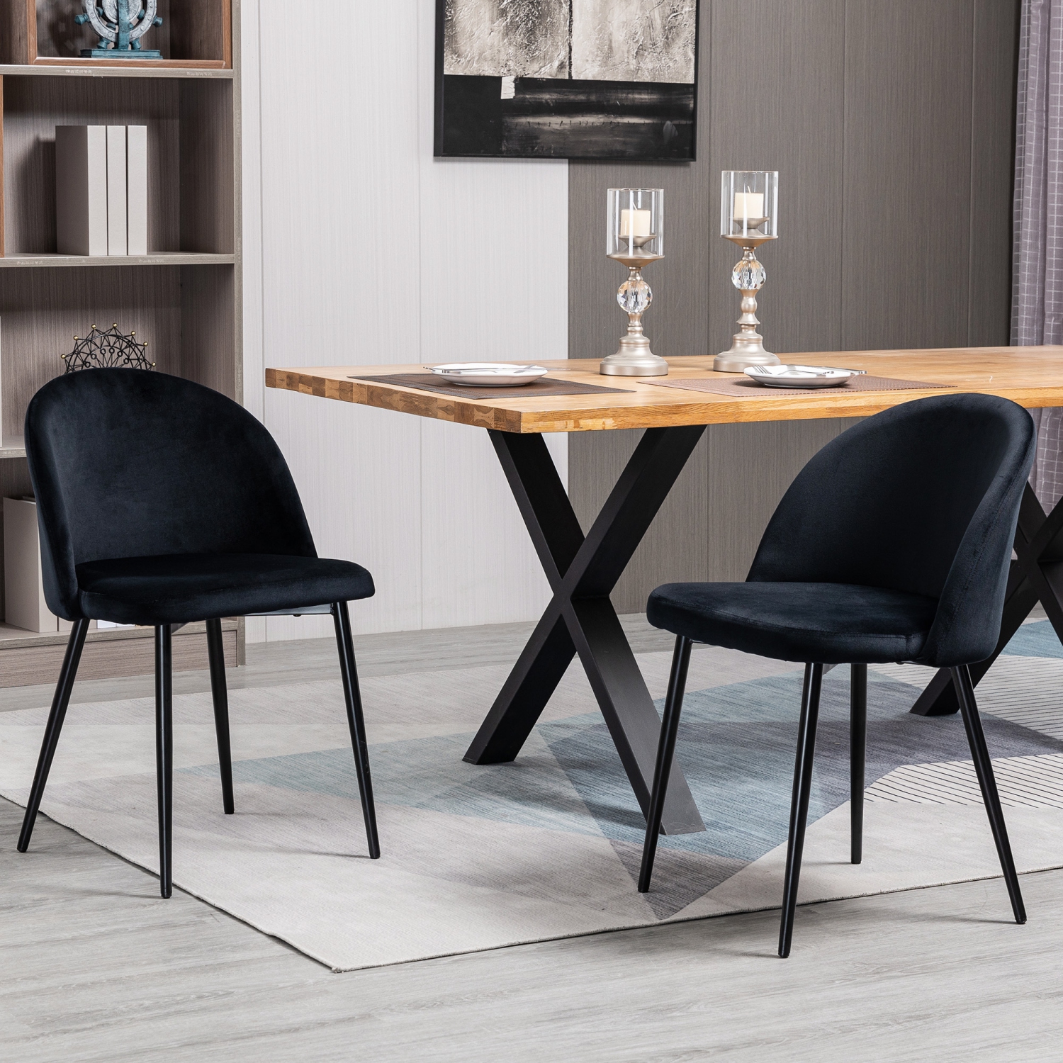 HOMCOM – Ensemble de 2 chaises de salle à manger modernes, chaises de cuisine rembourrées en velours à dossier mi-hauteur, chaise d’appoint pour