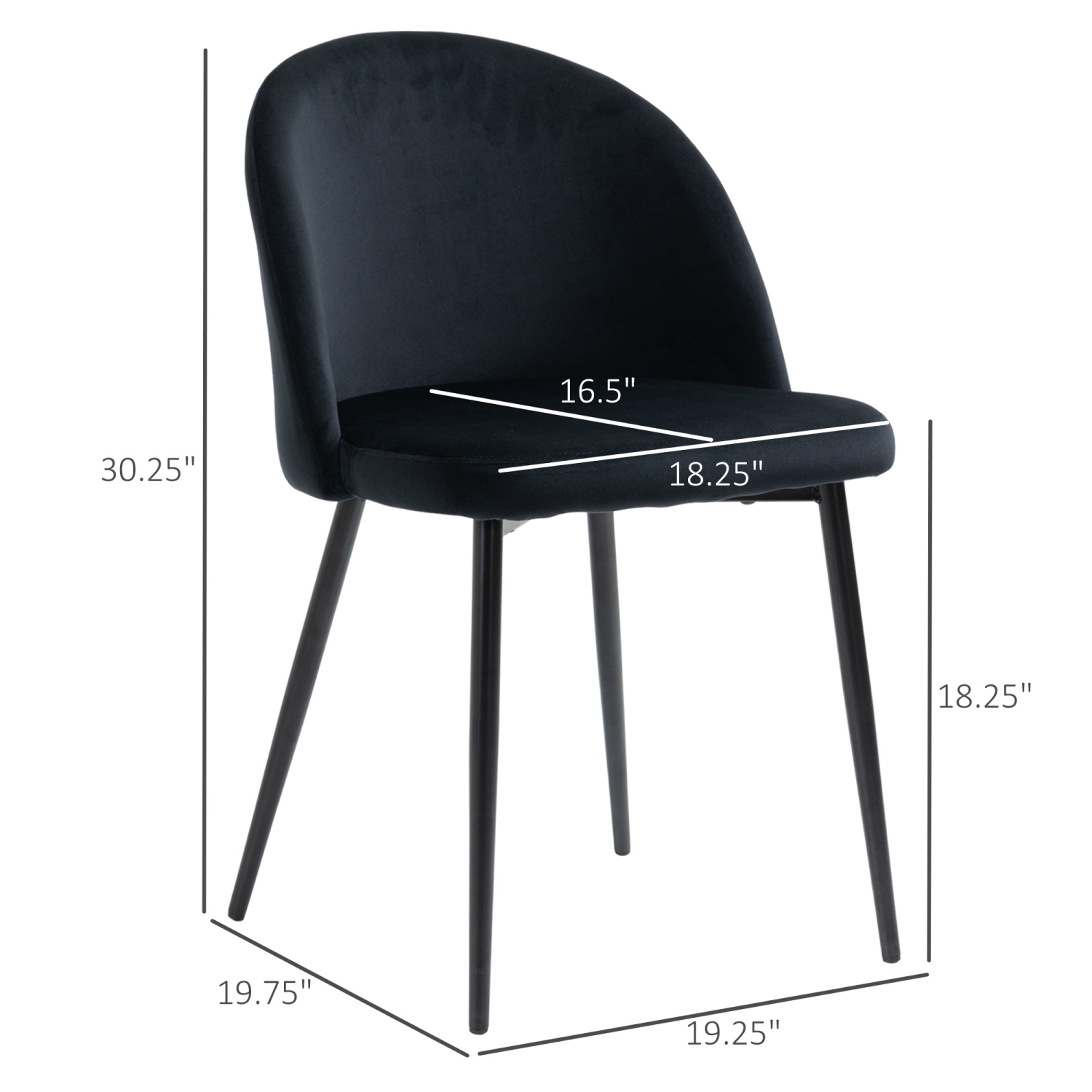 HOMCOM – Ensemble de 2 chaises de salle à manger modernes, chaises de cuisine rembourrées en velours à dossier mi-hauteur, chaise d’appoint pour