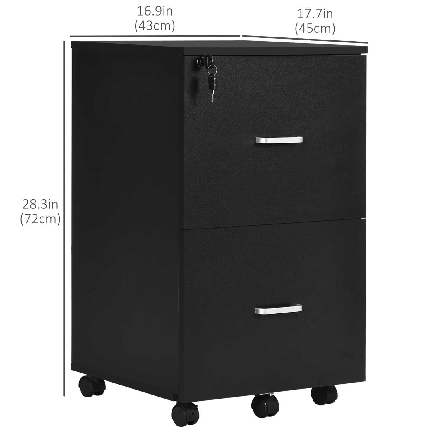 Vinsetto 2 Drawer File Cabinet with Lock, Small Rolling Filing Cabinet for A4, Letter-Size Documents, Printer Stand for Home Office, 17" x 17.75" x