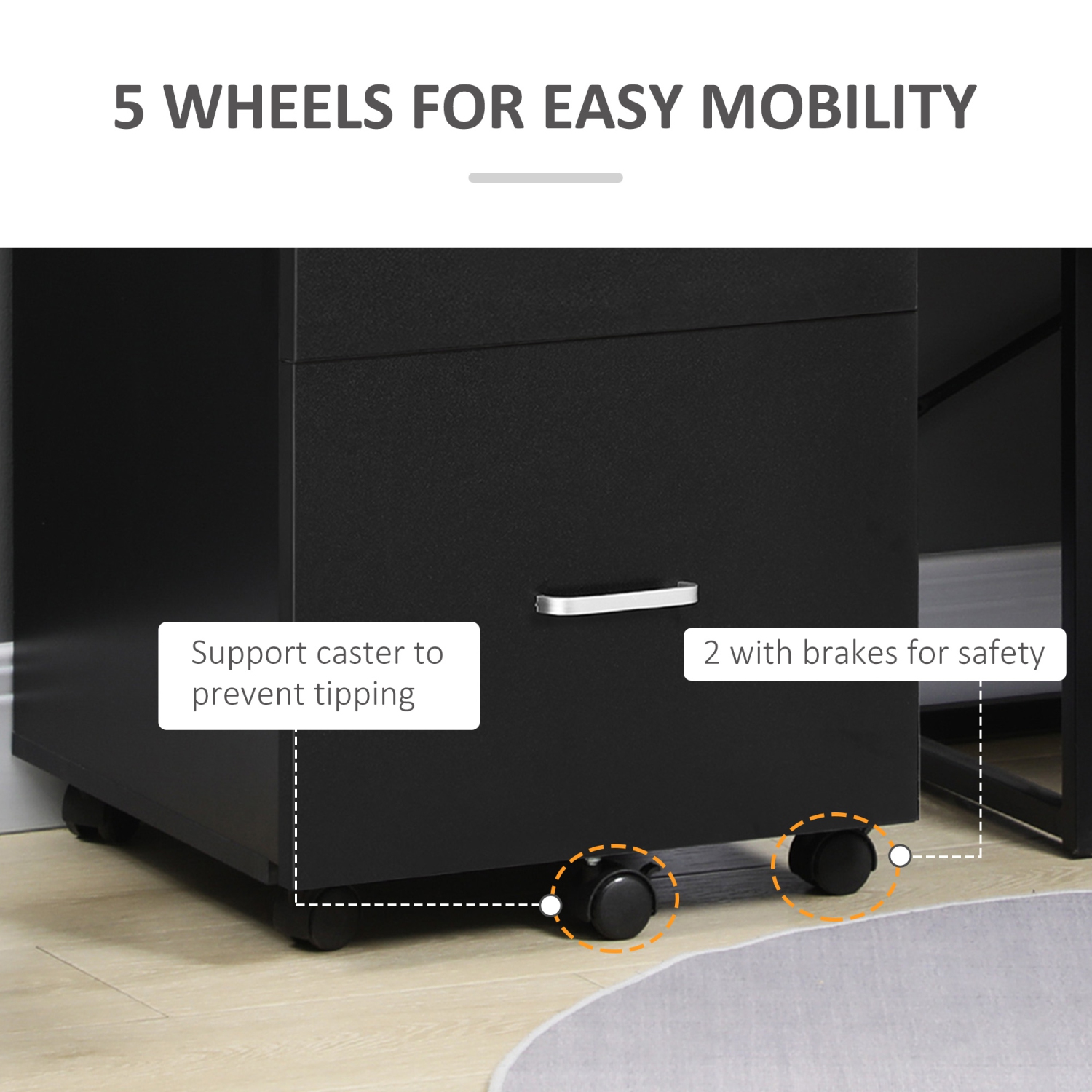 Vinsetto 2 Drawer File Cabinet with Lock, Small Rolling Filing Cabinet for A4, Letter-Size Documents, Printer Stand for Home Office, 17" x 17.75" x