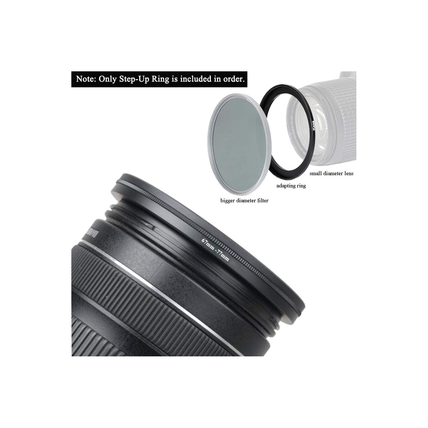 67mm-77mm Lens-Filter Step Up Adapter Ring, 67mm Lens to 77mm Filter, Hood, Lens Converter and Other Accessories(2 Packs), Fire Rock Aviation