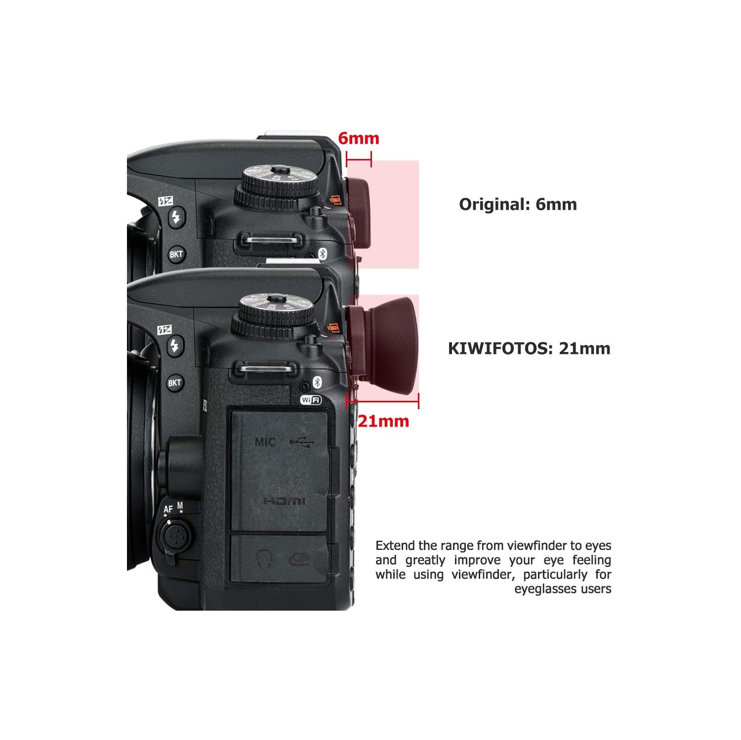 Kiwifotos Long Soft Viewfinder Eyecup Eyepiece for Nikon D750 D780 D610 D600 D7500 D7200 D7100 D7000 D5200 D5100 D5000 D3500 D3400 D3300 D3200 D3100