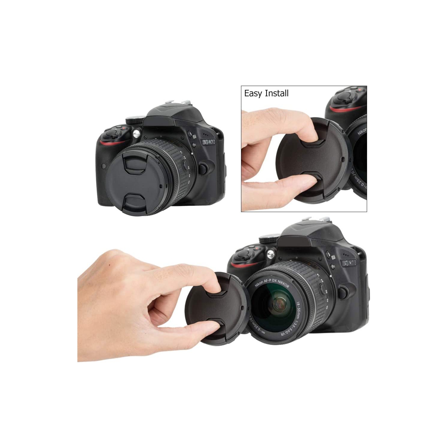 55mm Front Lens Cap Cover with Deluxe Cap Keeper for Nikon D3400 D3500 D5600 D7500 with Kit Lens AF-P 18-55mm for Sony A7 A7II A7III A7IV with Kit