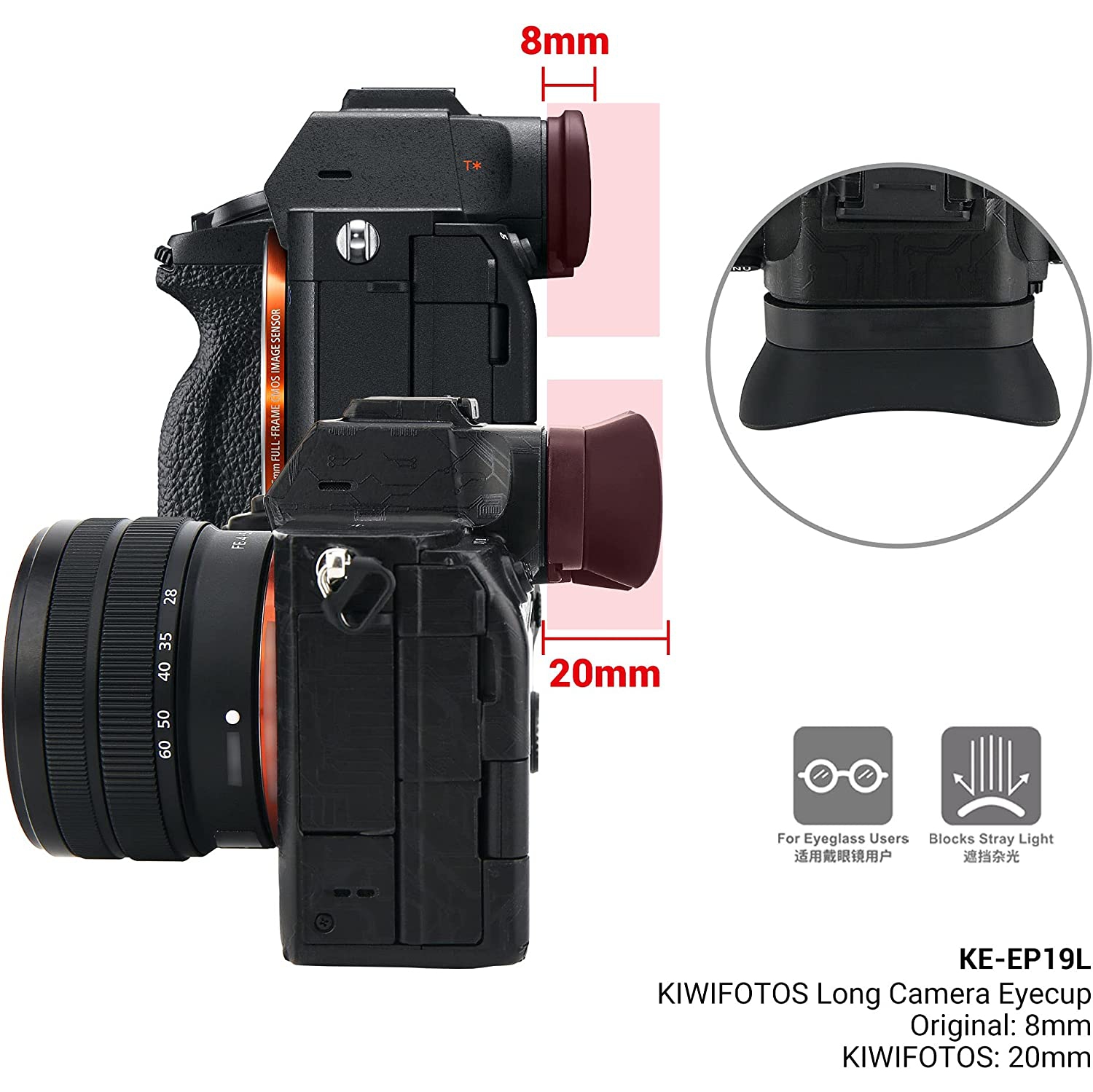 Viseur Kiwifotos Soft long FDA-EP19 viseur oeilleton pour appareil photo A7IV A7 IV A7M4 A7S III A7SIII A7S3 A1 Alpha 1 de Sony