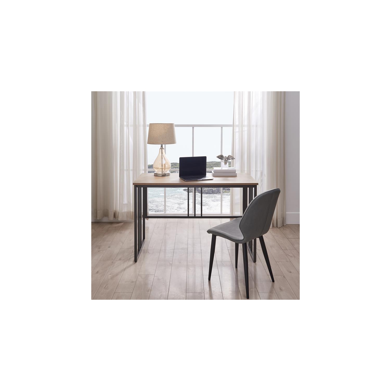 Leick Home 70001-WOGM Collapsible Slatted Mission Desk in White Oak/Gunmetal