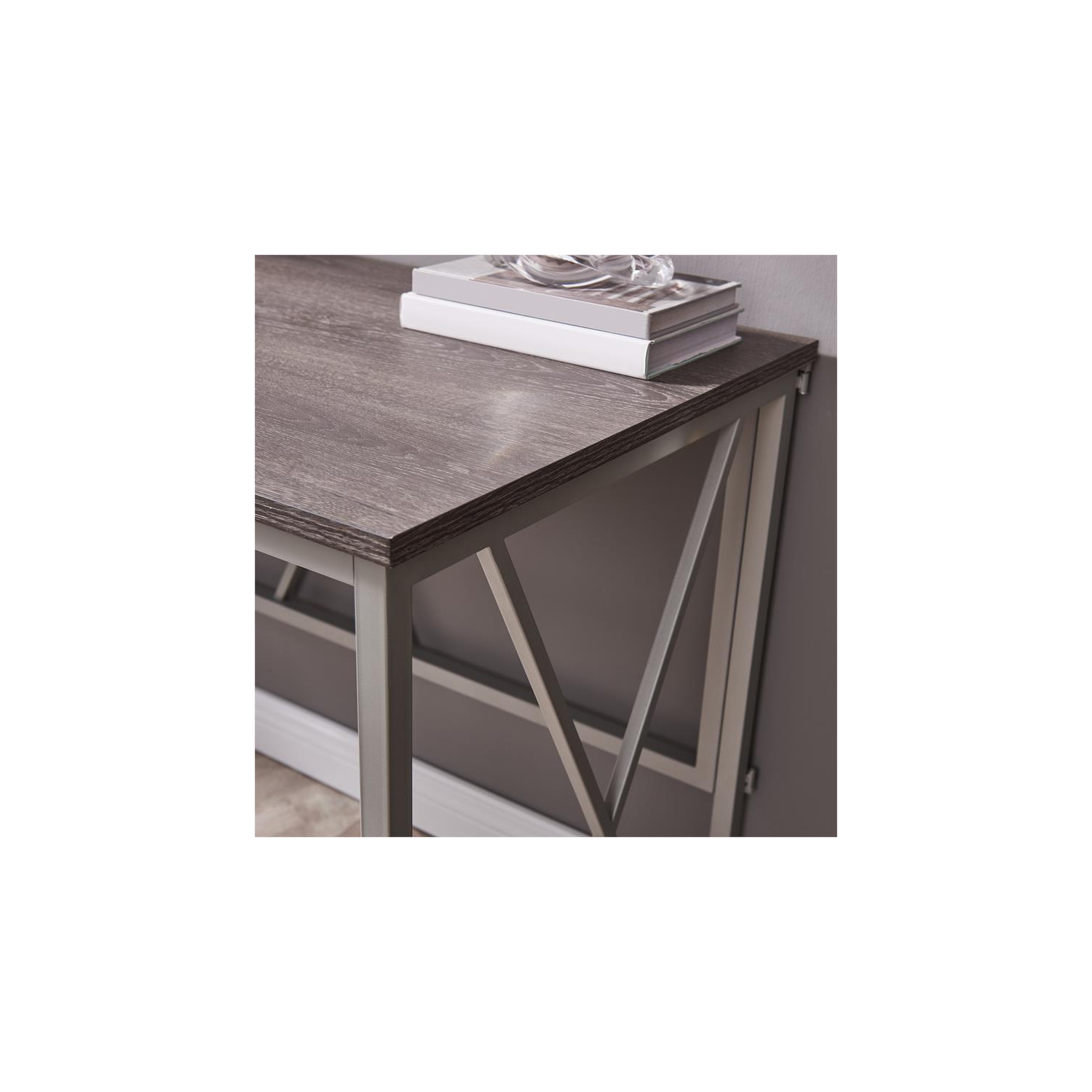 Leick Home 70002-WWNK Collapsible X Desk in Weathered Wood/Satin Nickel