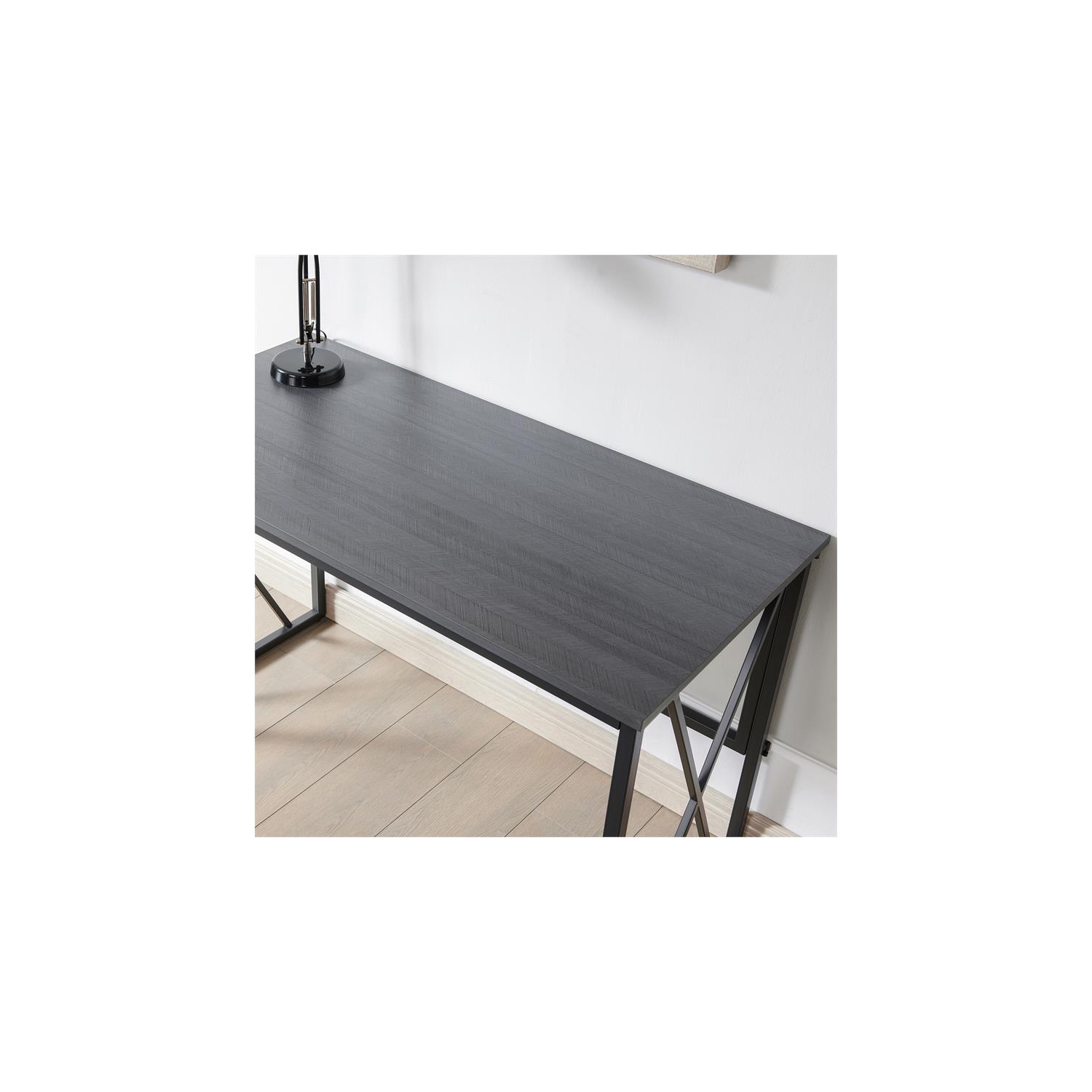 Leick Home 70002-BLKNK Collapsible X Desk - Gray Herringbone/Matte Black