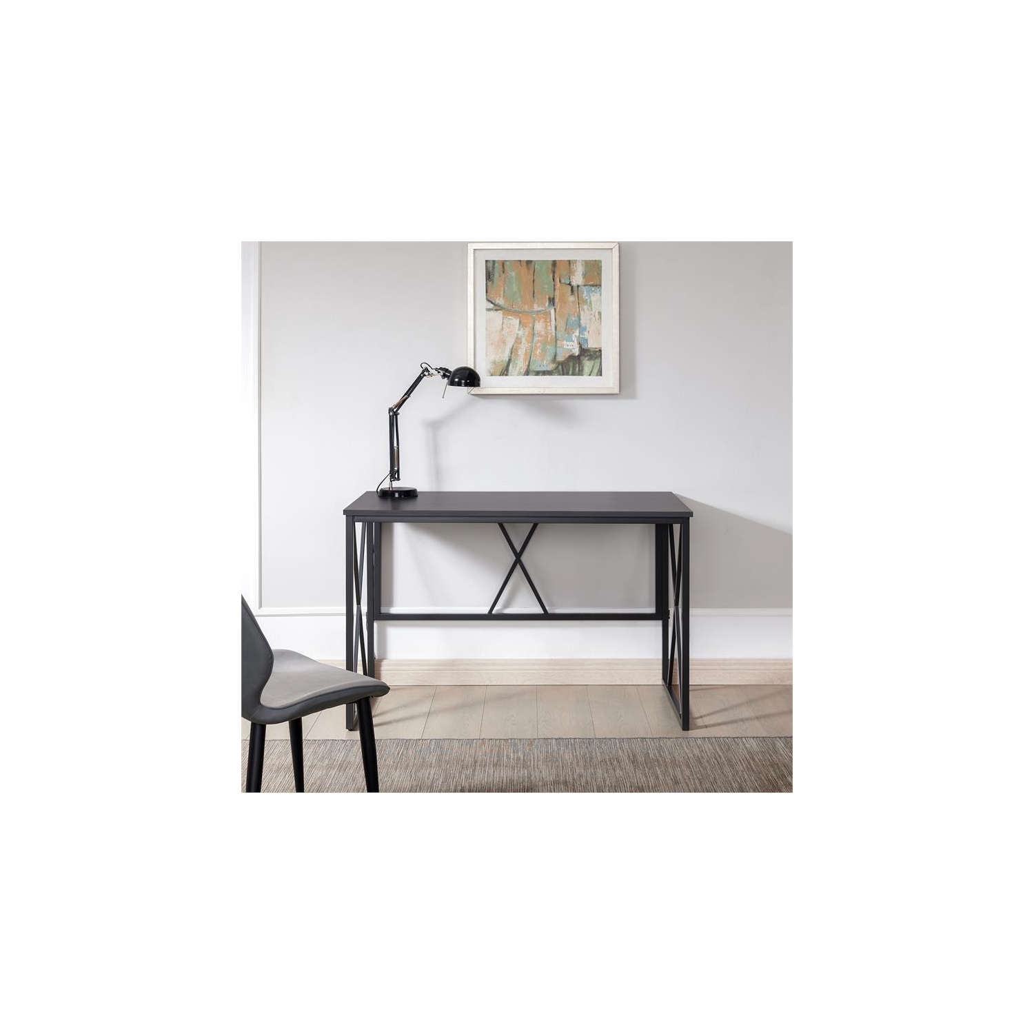 Leick Home 70002-BLKNK Collapsible X Desk - Gray Herringbone/Matte Black