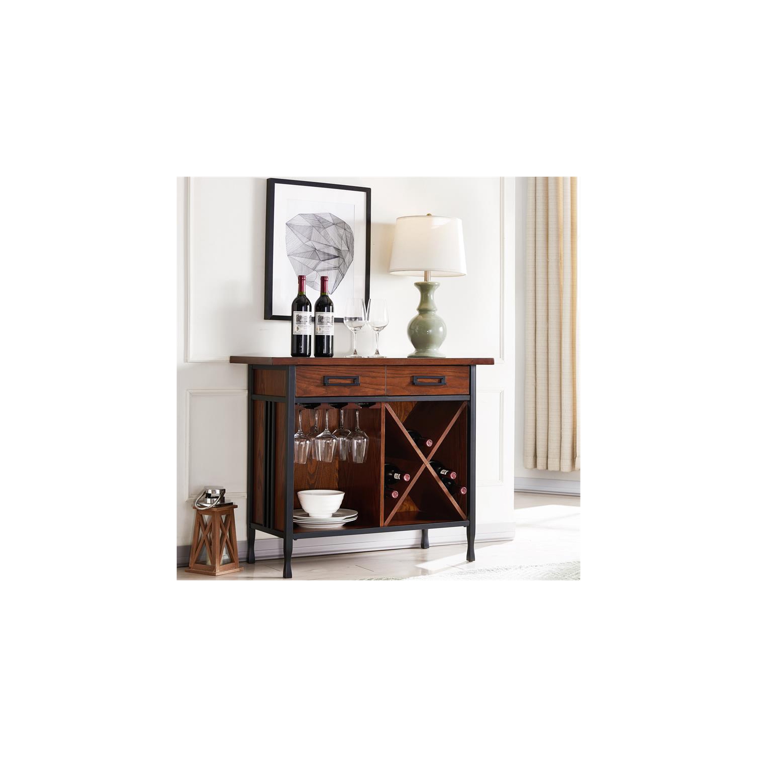 Leick Home Ironcraft Sturdy Wood Mini-bar/Wine Stand in Oak