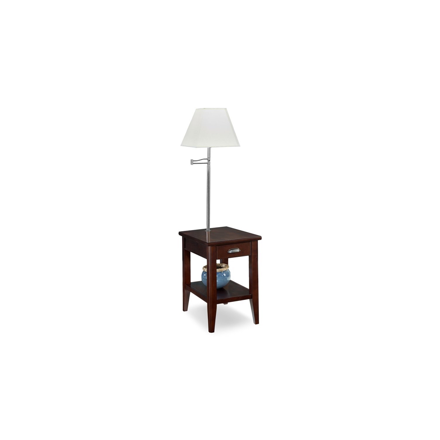Leick Laurent Pewter End Table with Lamp in Chocolate Cherry